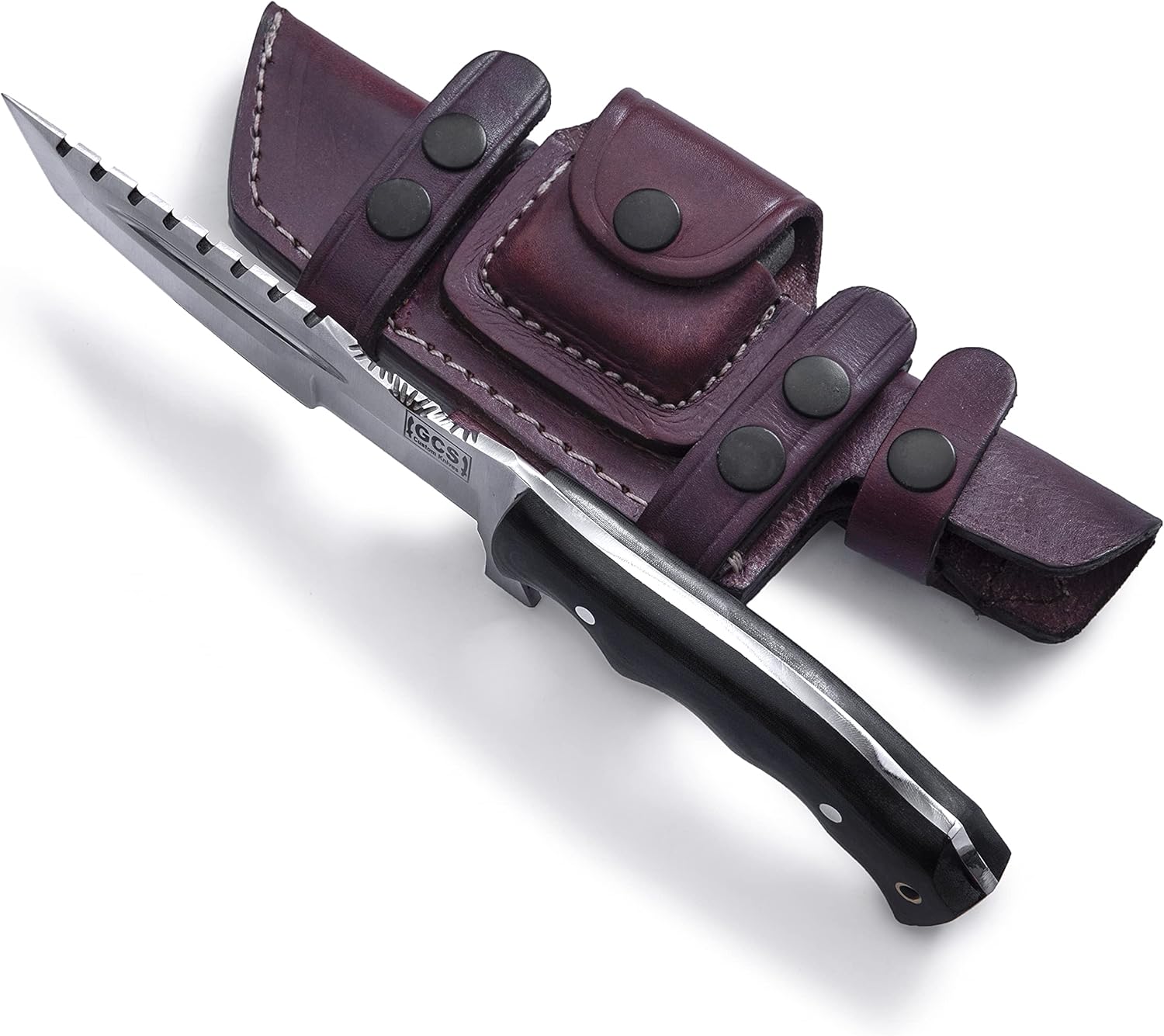 GCS – Cuchillo de caza hecho a mano D2, cuchillo de caza de acero G10, cuchillo de hoja fija, mano derecha, Scout, llevar funda de piel de búfalo y