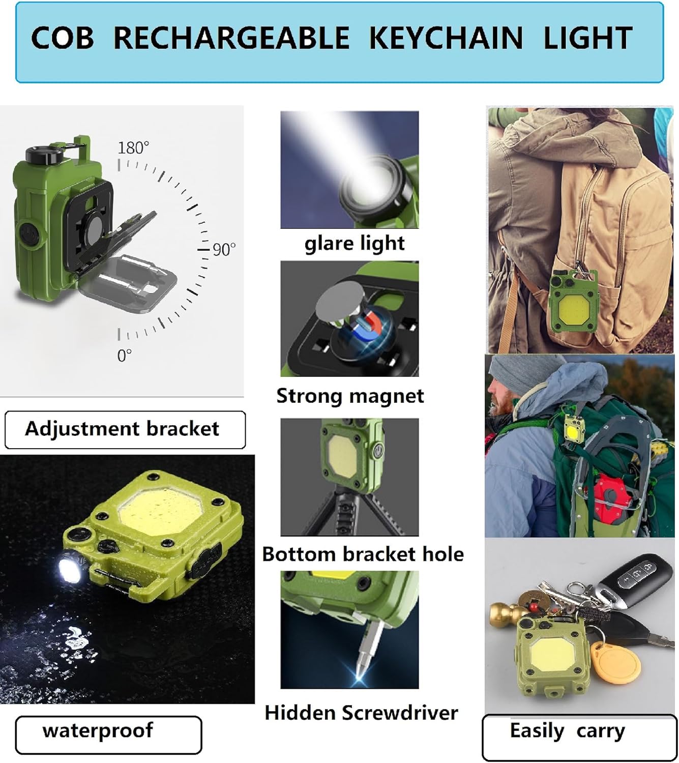 Linternas LED de bolsillo manos libres, recargable COB, llavero magnético, linterna de trabajo, pequeña luz nocturna de enfermería, 6 modos de luz
