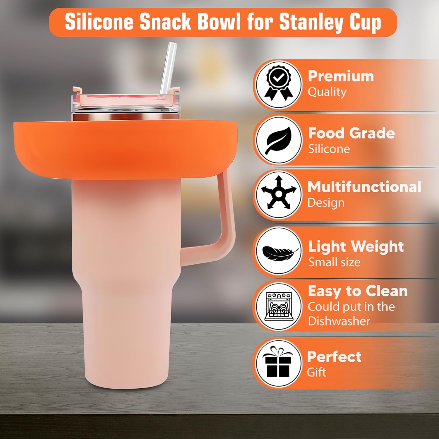 Tazón de aperitivos para taza Stanley, anillo de silicona para vaso Stanley Cup 1.0 H2.0 de 40 onzas con asa, bandeja reutilizable de 40 onzas para
