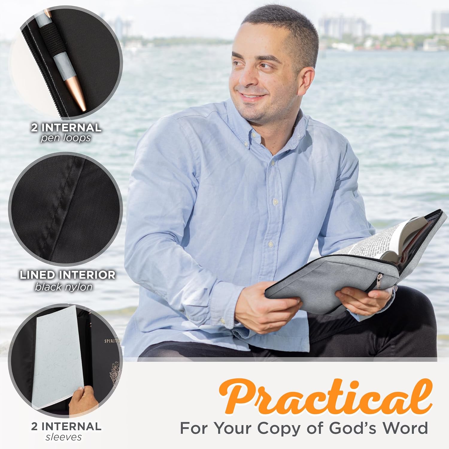 Funda de lona para hombres y mujeres con cremallera para Biblia o libro con asa.