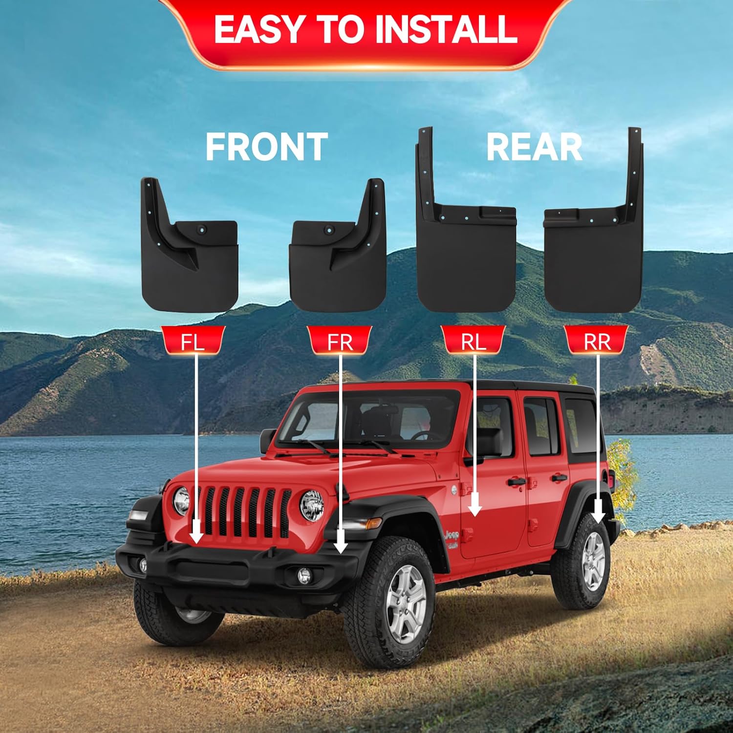 MITZONE Guardabarros de protección contra salpicaduras compatibles con Jeep Wrangler JL JLU 2018-2022, juego de 4 piezas delanteras y traseras