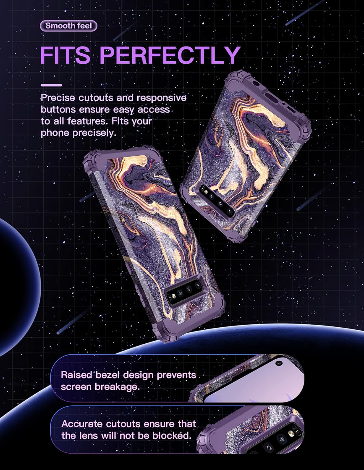 LONTECT Funda protectora para Galaxy S10 de tres capas de mármol, a prueba de golpes, resistente, duradera, para niñas y mujeres, para Samsung