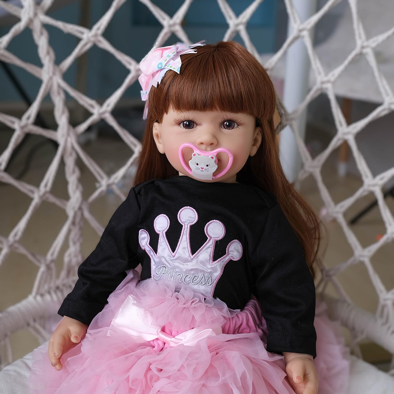 Anano Muñecas Reborn de bebé de 24 pulgadas, 23.6 in, de aspecto real, extremidades de silicona y cuerpo con peso de cabeza, 3-6M Bebe con hermoso