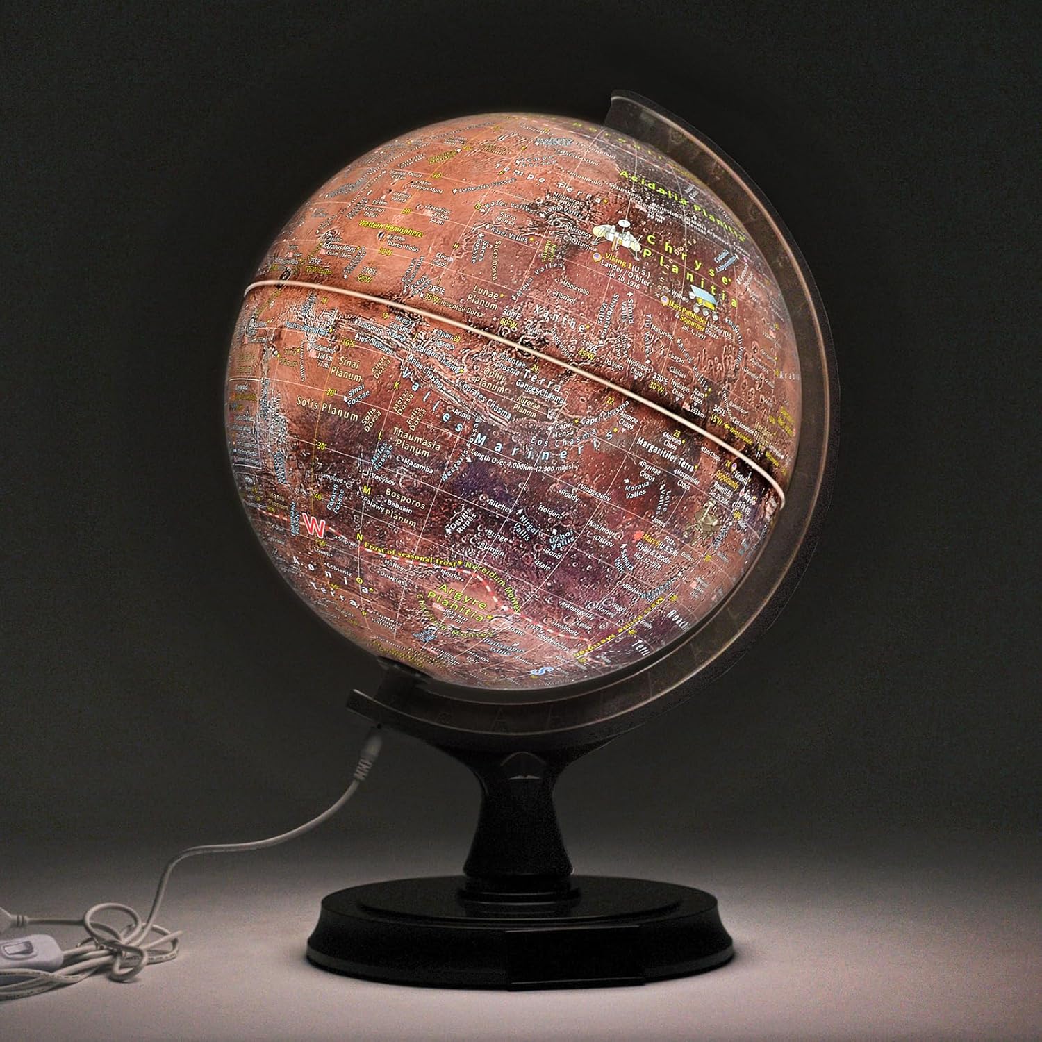 Mapsoft Prime – Globo iluminado de Marte rojo, latín, 11.8 in, RI-30