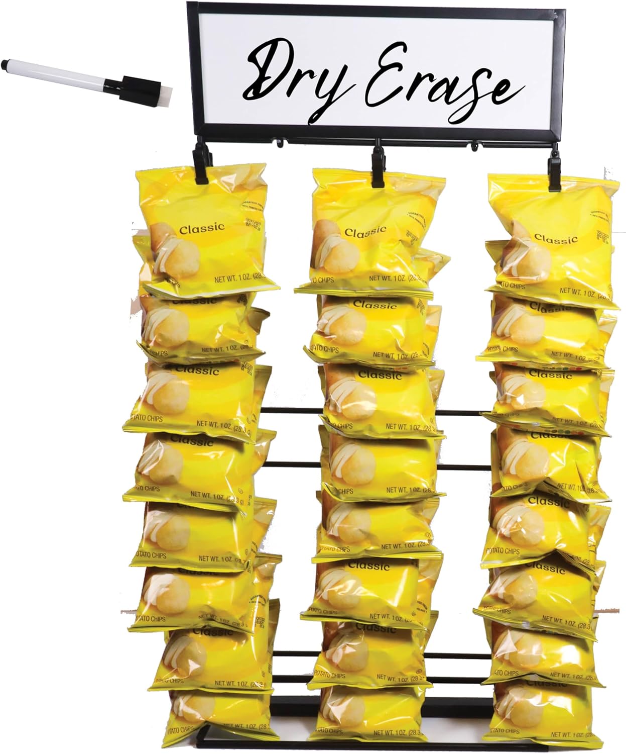 Upper Midland Products Estante de chips con pizarra de borrado en seco – 48 clips – Soporte para virutas – Estante de exhibición de dulces y