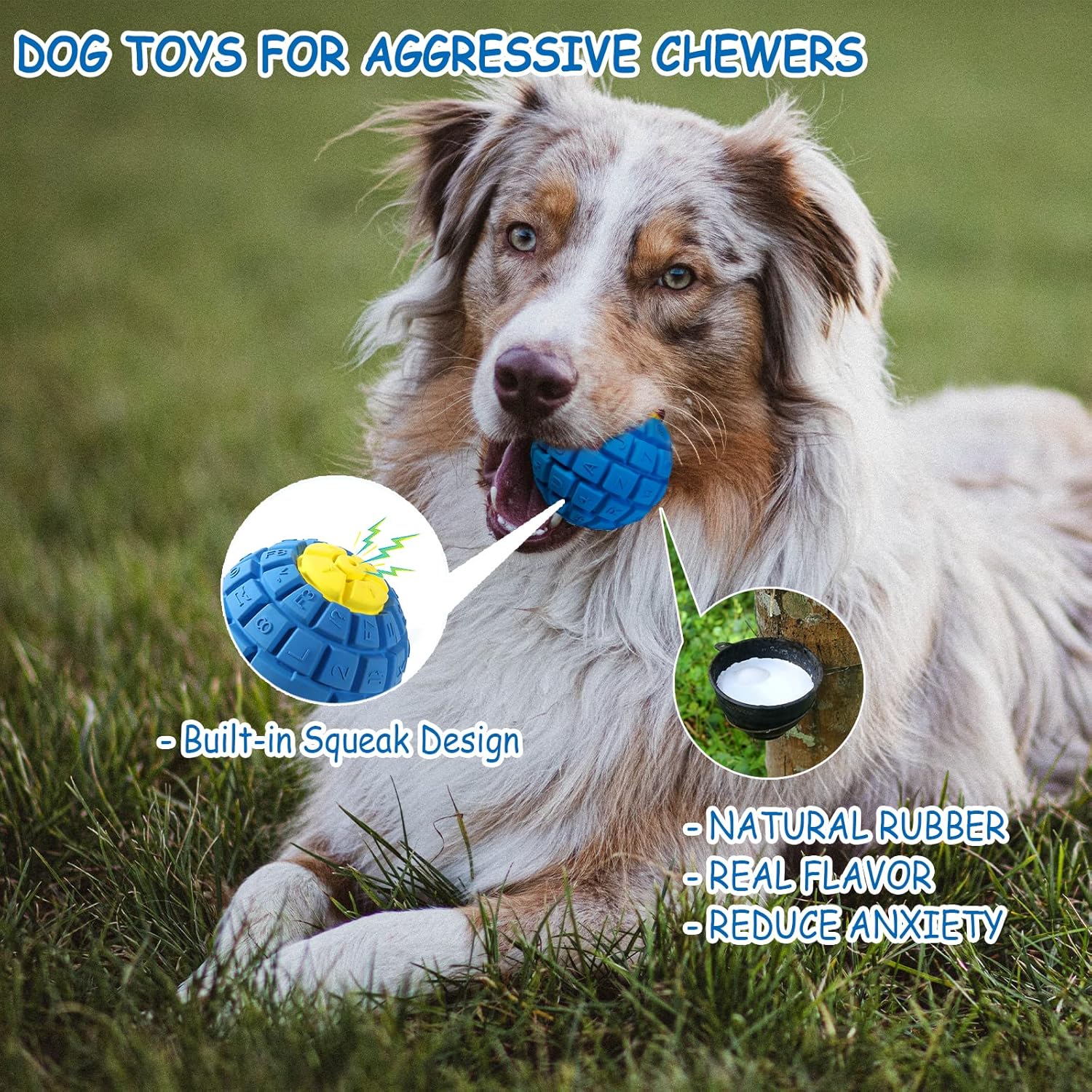 Juguete duradero para perros masticadores agresivos, pelota de juguete indestructible, bolas de goma para perros, bolas chirriantes para perros