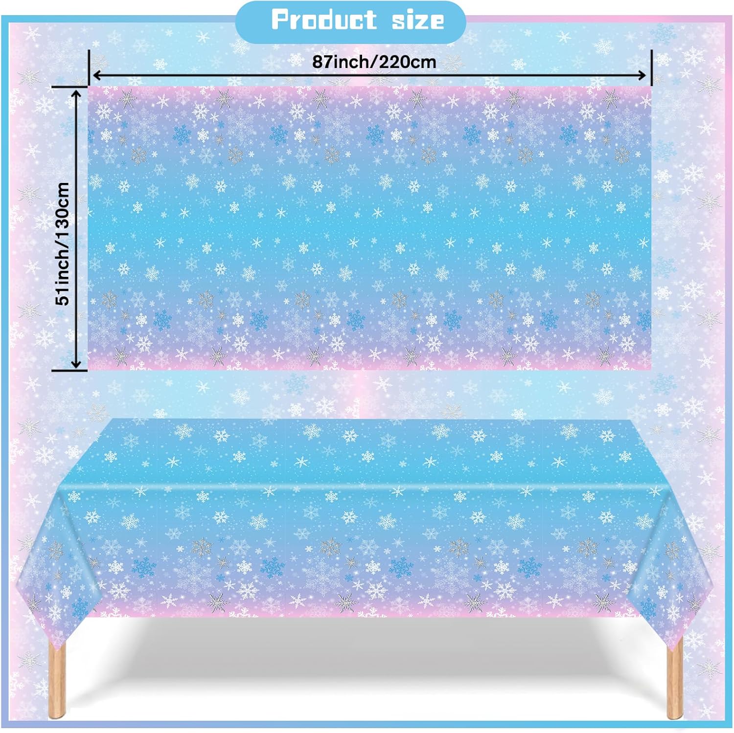 Kesfey Paquete de 3 manteles de Navidad con copos de nieve de 51 x 87 pulgadas, mantel desechable de plástico con copos de nieve blancos para fiesta