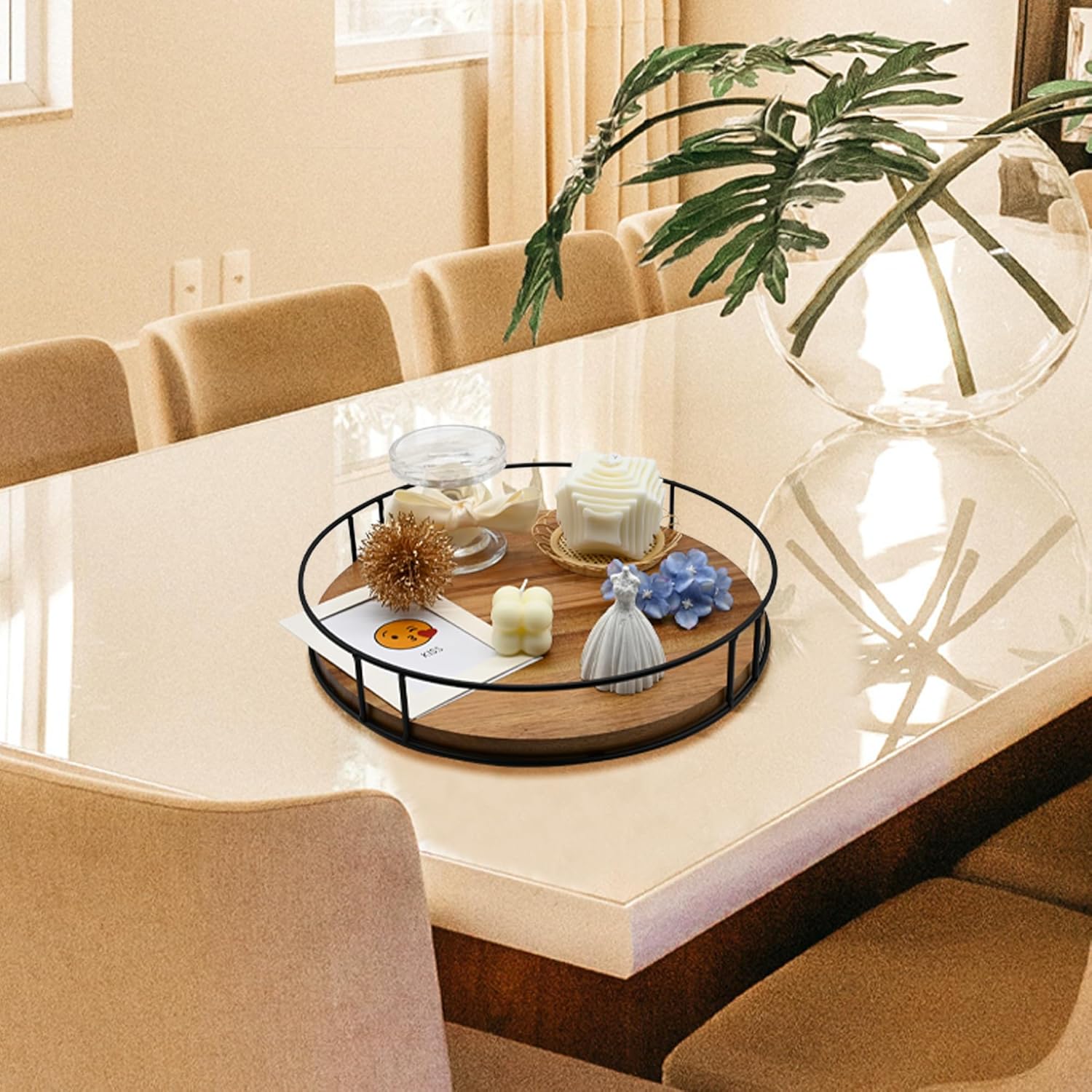 Organizador de tocadiscos de madera de 12.5 pulgadas Lazy Susan para mesa, encimera, gabinete, despensa, cocina, ordenado y organizado (carbonizado)
