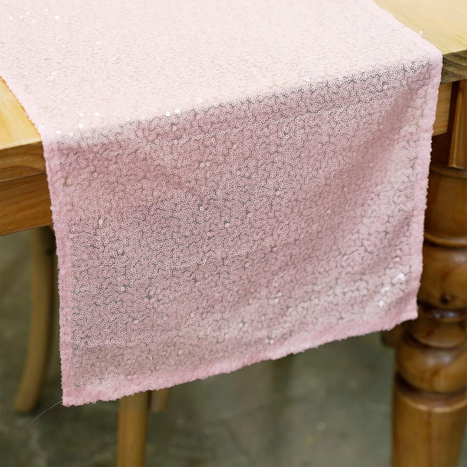 WISPET Camino de mesa de lentejuelas rosas de 12 x 108 pulgadas, paquete de 12 caminos de mesa rectangulares de lentejuelas con purpurina para