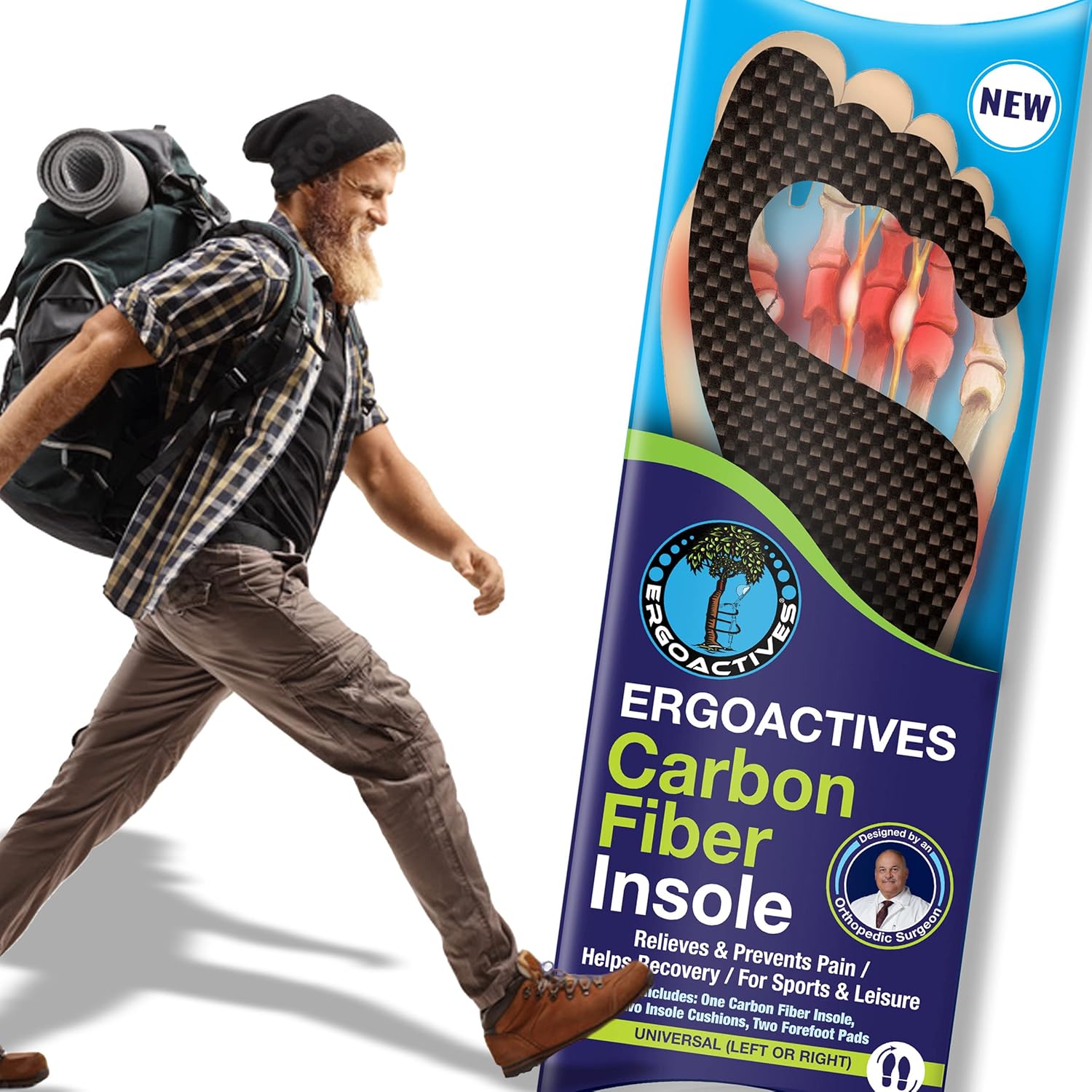 Plantilla de fibra de carbono Ergo Plus, rígida con acolchado para hombres y mujeres (tallas M 9-12 y W 7-9) alivia los neuromas de Morton, Hallux