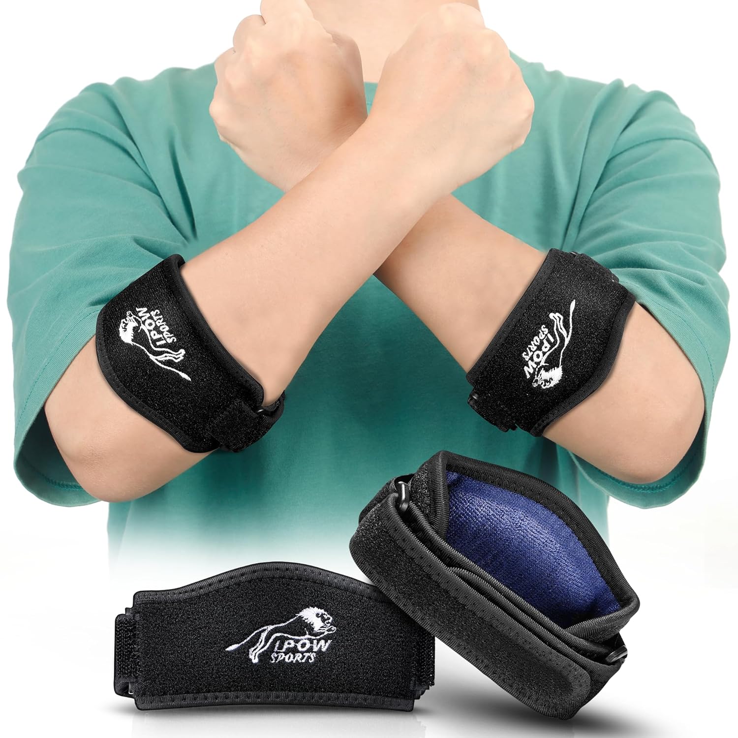 IPOW Paquete de 2 coderas de tenis y golfistas, coderas de tenis con almohadilla gruesa para hombres y mujeres, coderas para tendinitis y alivio del