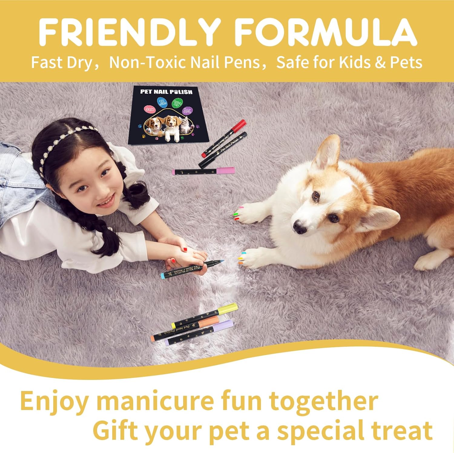 Bolígrafos de esmalte de uñas para perros de secado rápido, kit de esmalte de uñas de 12 colores para perros, gatos o pájaros, esmalte de uñas