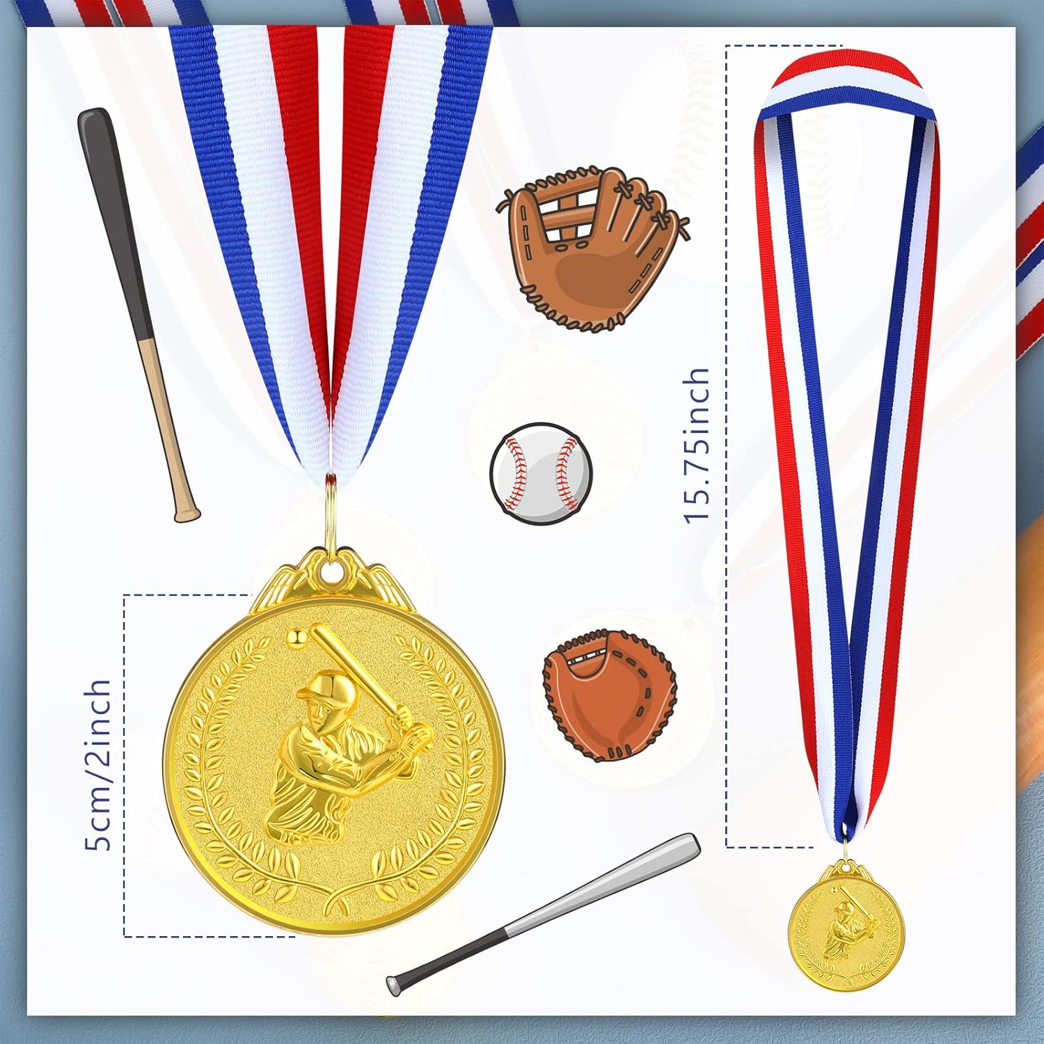 Henoyso 24 medallas de premio de béisbol para niños, medallas de oro de béisbol, medallas de premio, premios de béisbol de aleación de zinc, premios