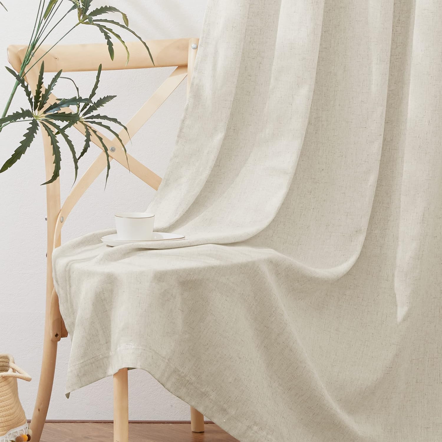 StangH Cortinas traslúcidas de lino natural de 84 pulgadas de largo, 30% de lino, cortinas plisadas para sala de estar, sala de estar, granja,