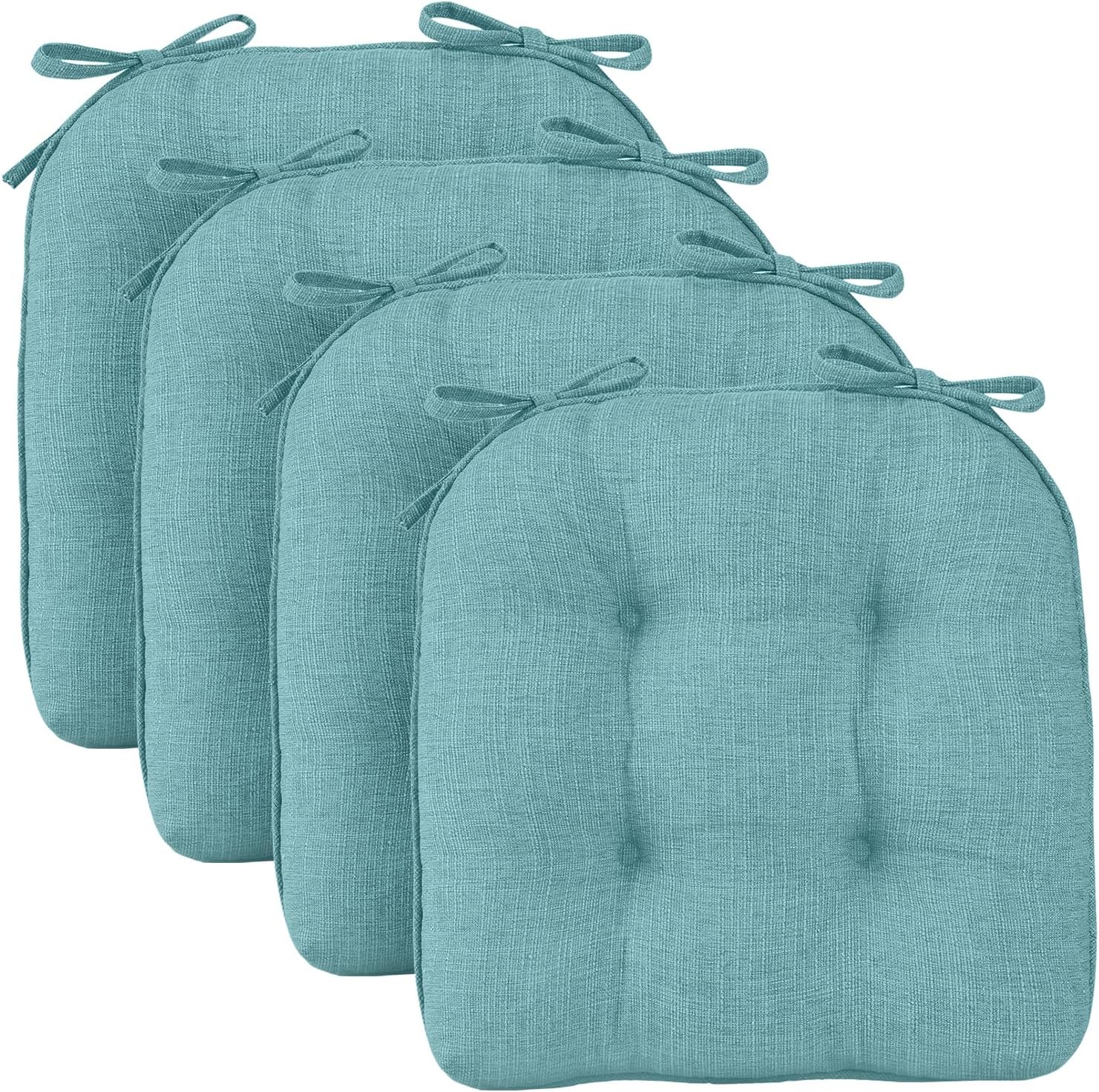 Wellsin Cojines para sillas de comedor, paquete de 4, cojines para sillas de cocina de 15.5 x 15.5 pulgadas con lazos y respaldo antideslizante,