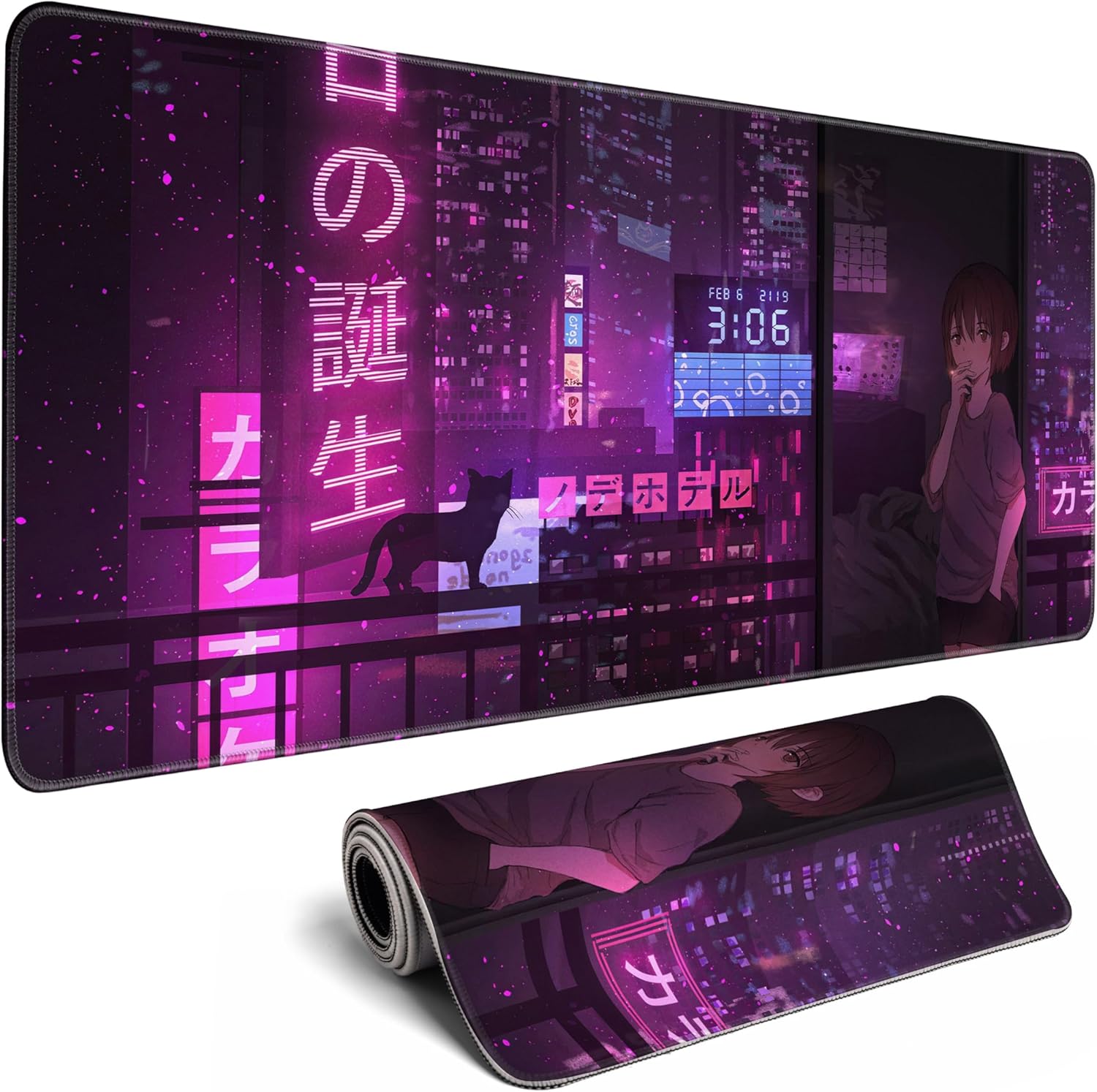 Alfombrilla de mouse para juegos de anime morado, XL, extendida, japonesa, grande, alfombrilla de escritorio de 31.5 x 11.8 pulgadas, alfombrilla de