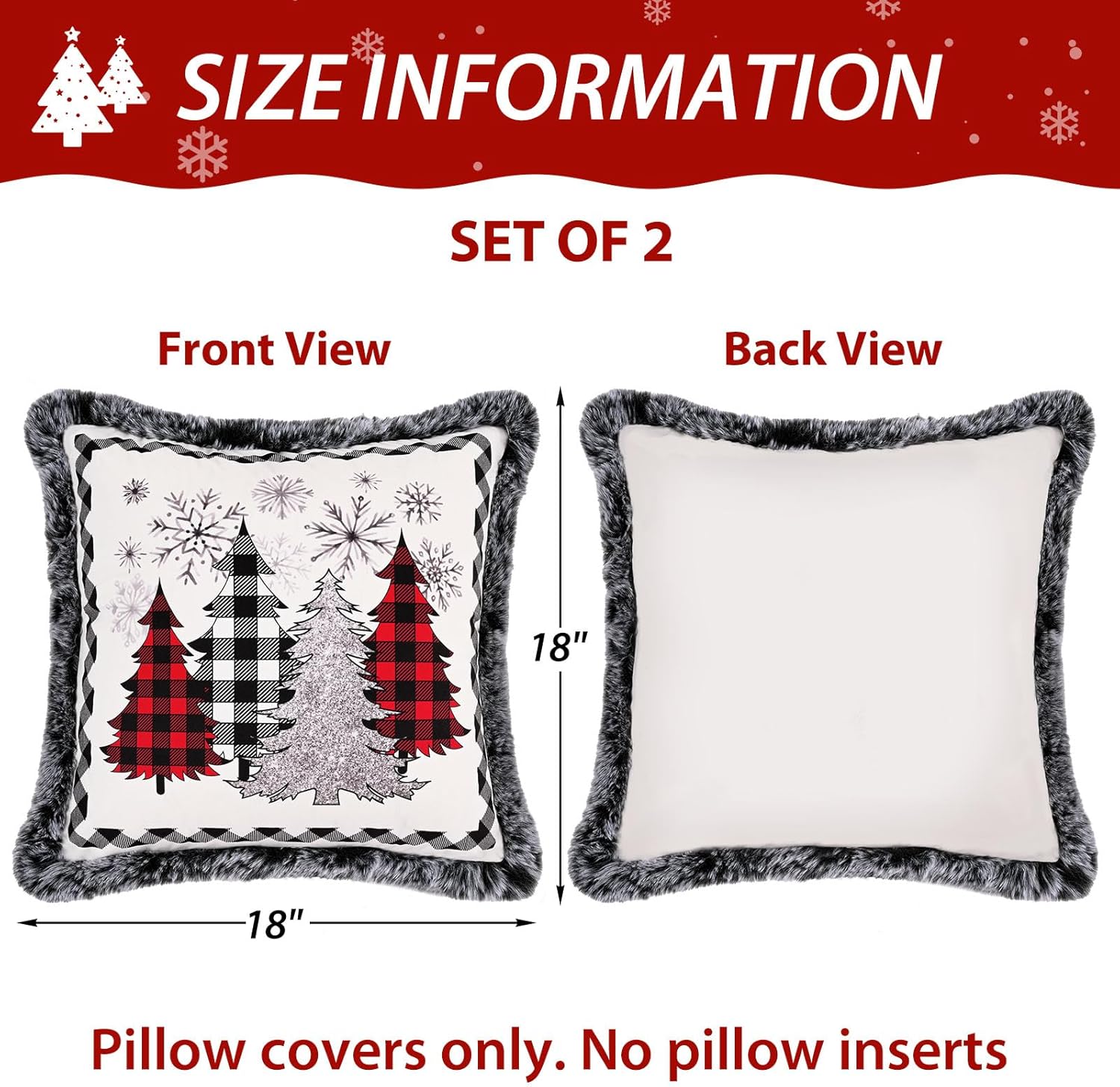 Juego de 2 fundas de almohada de Navidad, con copos de nieve, árbol de Navidad con felpa suave, fundas de cojín decorativas de invierno para sofá y