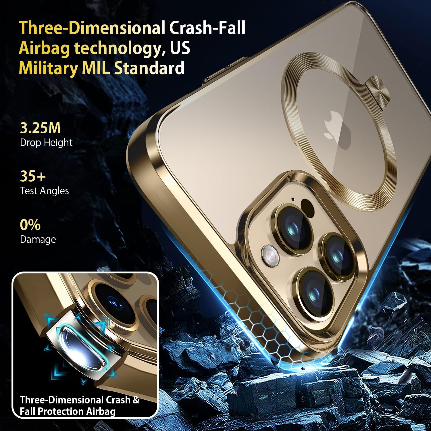 Anillo de CD compatible con soporte invisible Magsafe Funda magnética para iPhone 15 Pro Max, parachoques galvanizado no amarillento Luce como