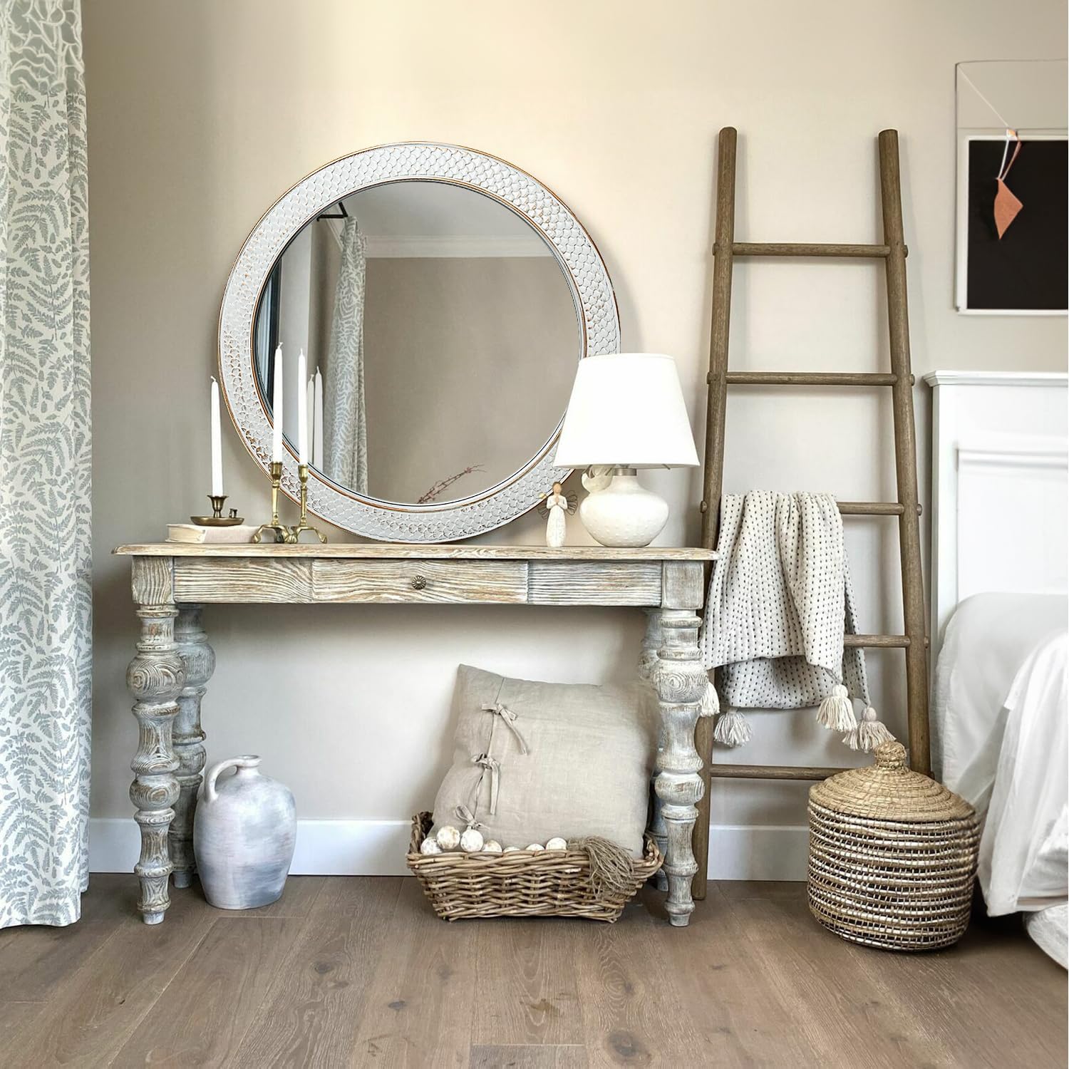 Espejos circulares de 26 pulgadas para pared, espejo redondo de madera grande para sala de estar, dormitorio, tocador, entrada, pasillo, espejo de
