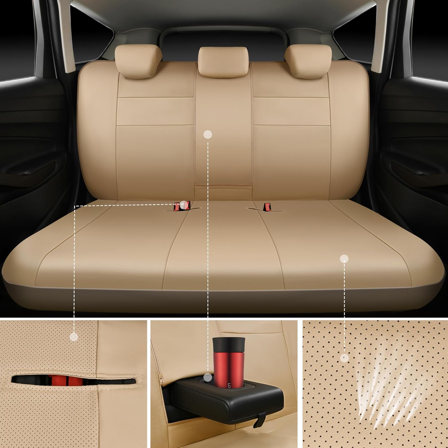 CAR PASS Juego completo de fundas de asiento de cuero, universal, resistentes al agua, soporte de respaldo de espuma 3D, comodidad de lujo, 5