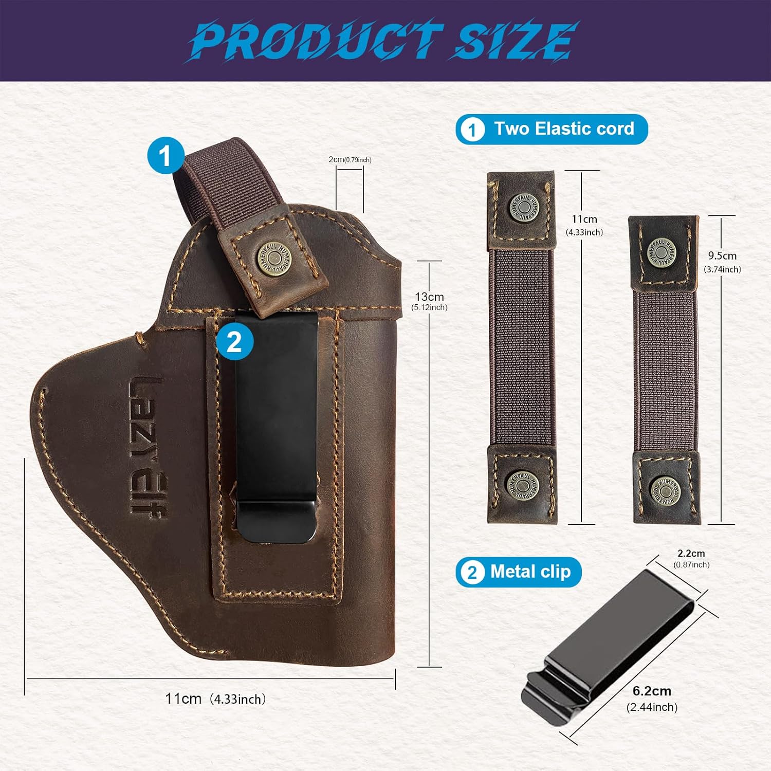 lazyElf Funda de pistola de cuero genuino para pistolas, pistolas, diestros, zurdos, transporte oculto para Glock 194343X, Taurus G2CG3CG3 tamaño