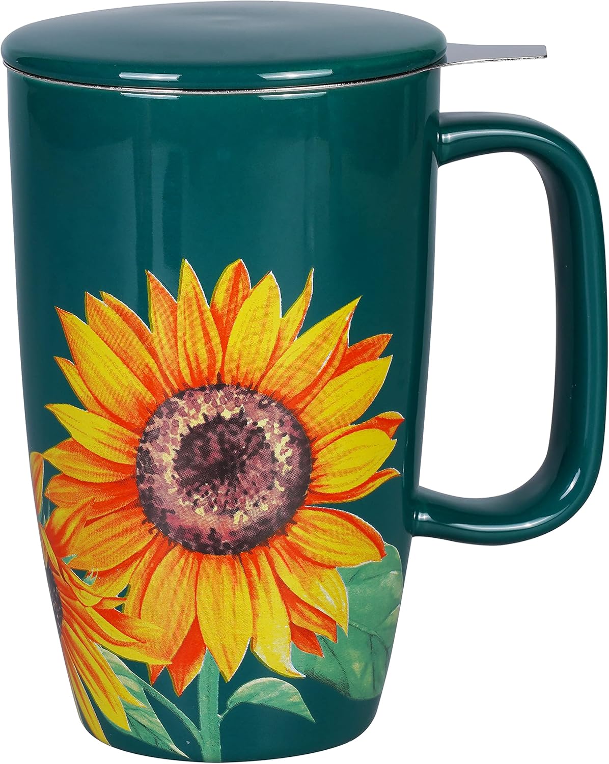 Sunddo Taza de té de cerámica con infusor y tapa para té suelto, taza de girasol, regalos para amantes del té, para mujeres, color verde