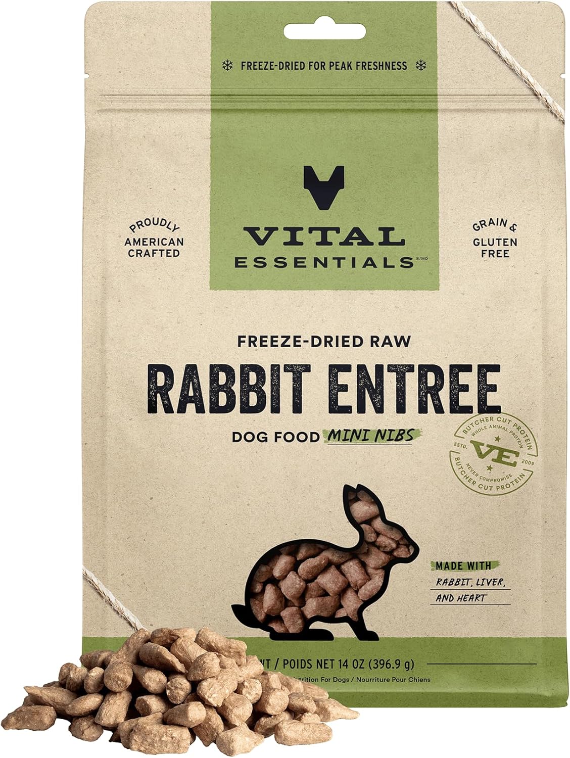 Vital Essentials Mini puntas crujientes liofilizadas para conejo, 14 onzas