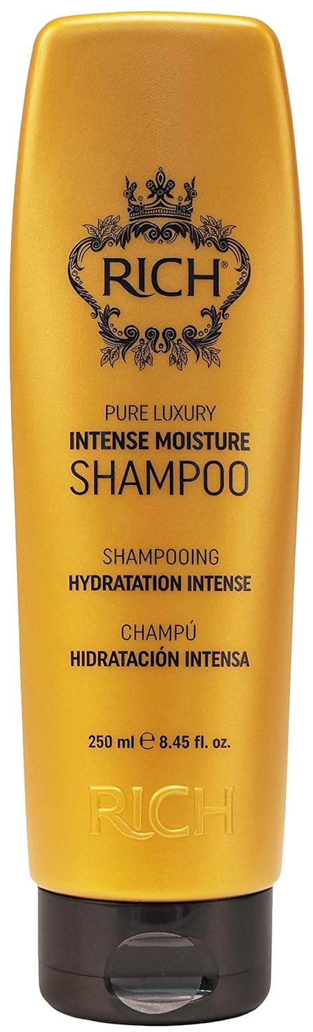 RICH Pure Luxury – Champú de humedad intensa con queratina hidrolizada y proteína de trigo para todo tipo de cabello, suavizante e hidratante, evita