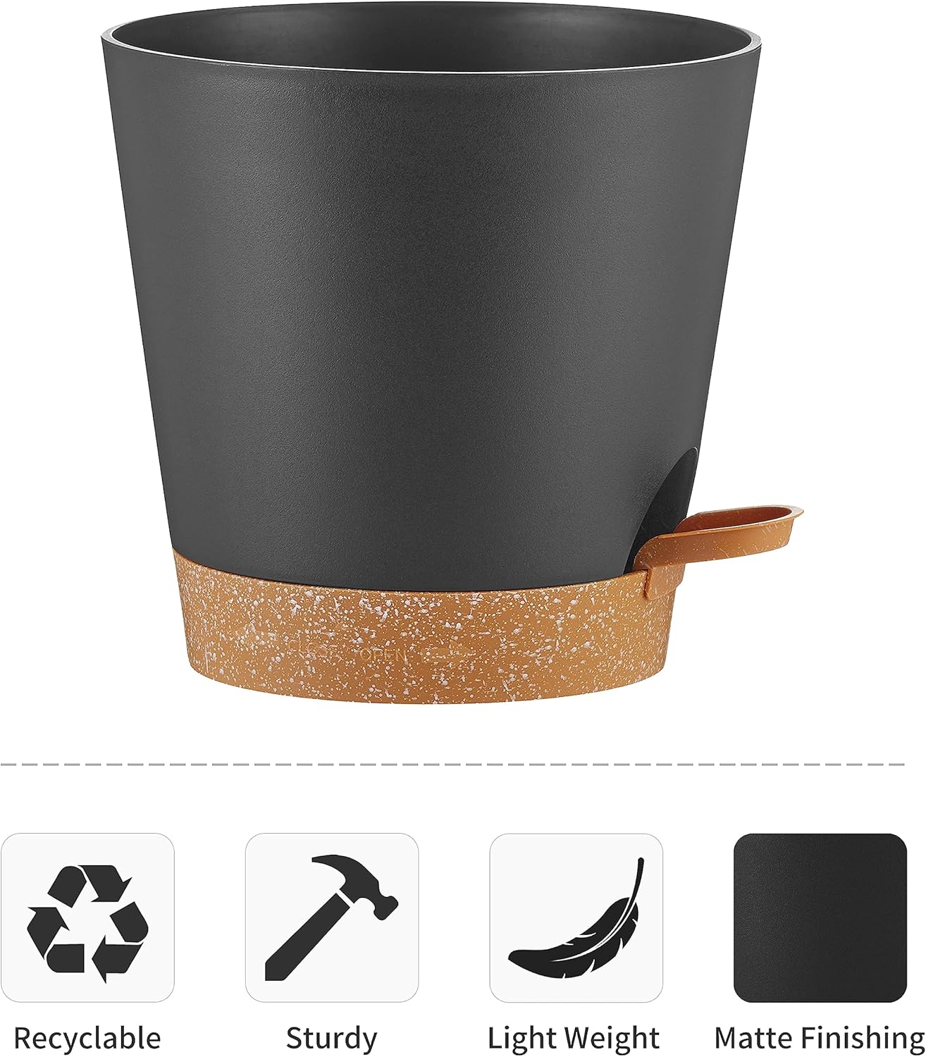 FaithLand Paquete de 2 macetas de 8 pulgadas para plantas de interior y exterior, macetas de riego automático con depósito profundo, color negro con