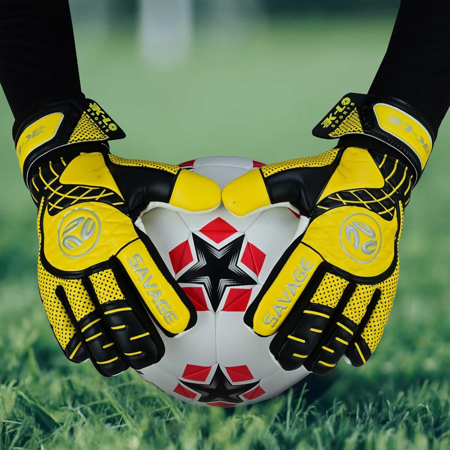 K-LO Guantes de portero Guantes de portero de fútbol Savage Rise (unisex, juvenil, niños y adultos)  Salvajes de dedos para protección  Palma de