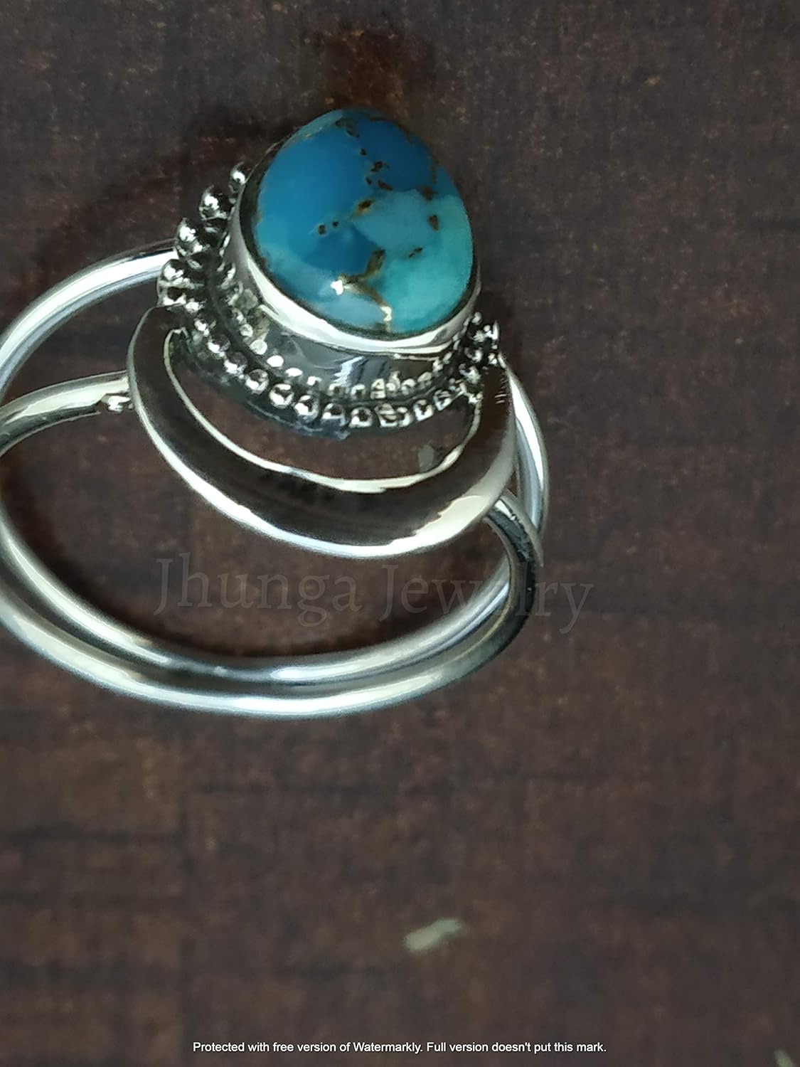 Blue Copper Turquoise ring, 925 sterling silver, Half Moon Shape Ring, Two band Ring, Boho Chic, Promise Wedding Jewelry, Classy Ring, Celestial