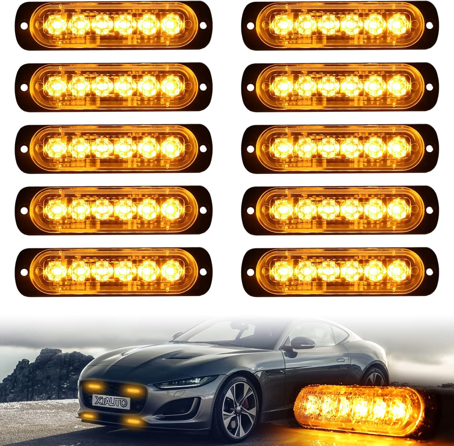 10 luces LED estroboscópicas de emergencia, 6 LED ultradelgadas, montaje en superficie, intermitente, advertencia, construcción, precaución,
