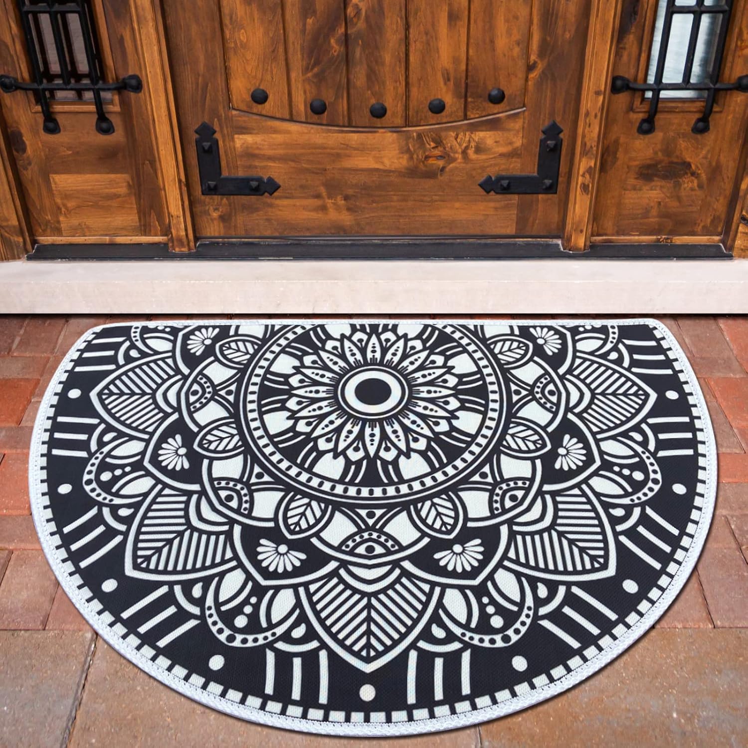 Tapete bohemio semicircular para entrada interior, 36 x 24 pulgadas, absorbente, antideslizante, para dormitorio, parte delantera y trasera, para
