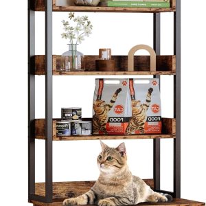 IRONCK Caja de arena con 4 estantes y puertas, muebles de casa para gatos de interior para la mayoría de cajas de arena, marrón vintage IRONCK Caja de arena con 4 estantes y puertas, muebles de casa para gatos de interior para la mayoría de cajas de arena, marrón vintage