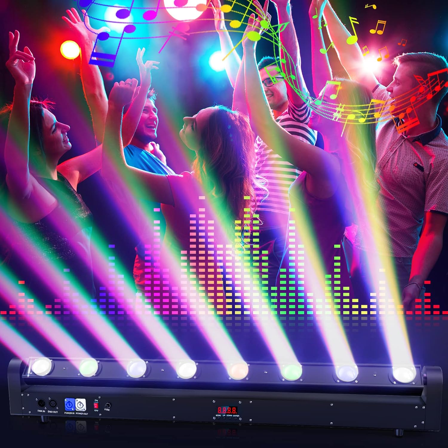 Barra de luz para DJ con cabezal móvil, 120 W, 8 LED Beam RGBW, luz de cabeza móvil, haz estroboscópico lavado 3 en 1 barra de luz de escenario