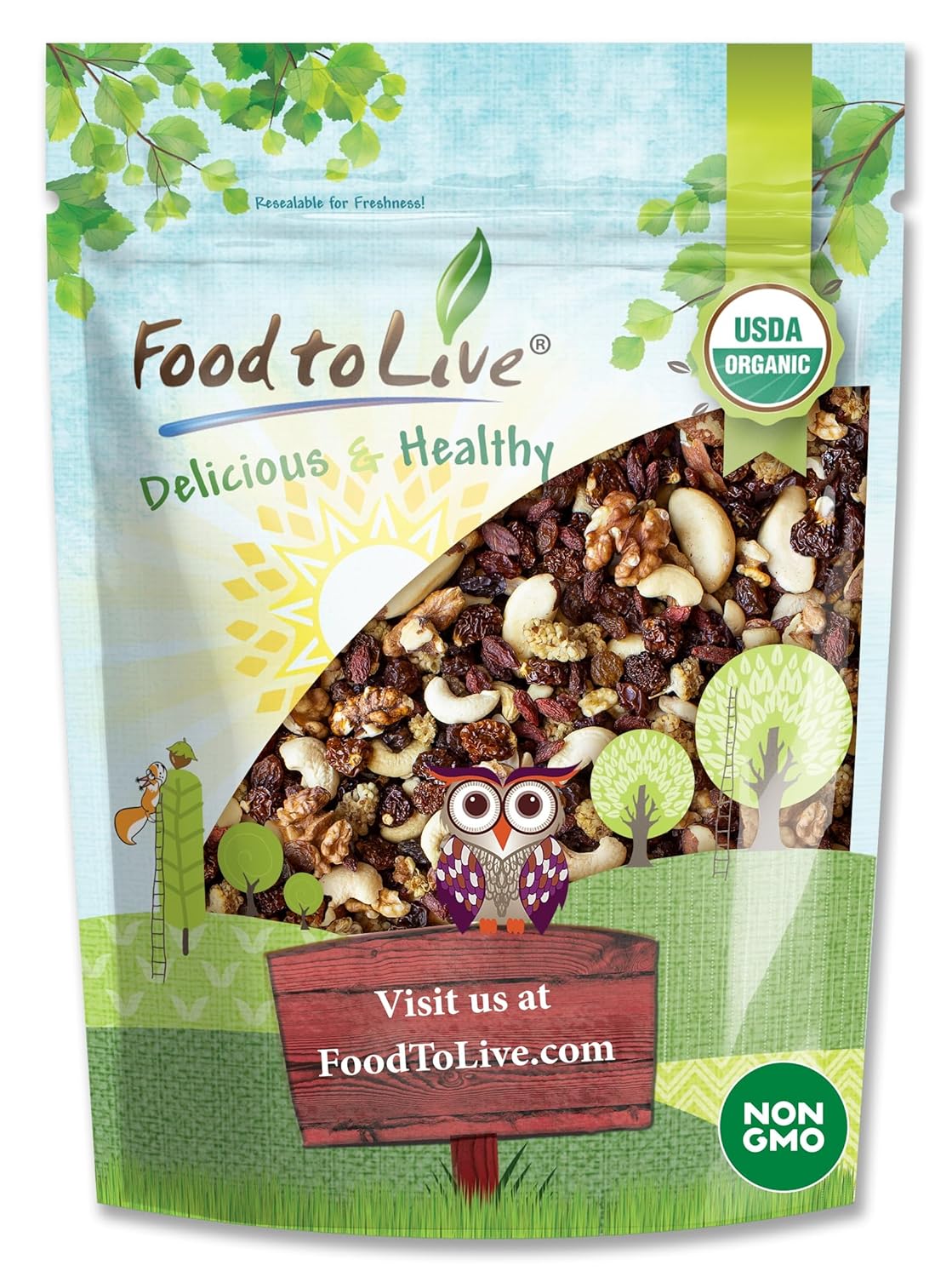 Super Nuts and Berries Trail Mix, 2 libras, nueces y bayas orgánicas crudas, incluyendo anacardos, nueces, nueces de Brasil, pasas, moras, bayas