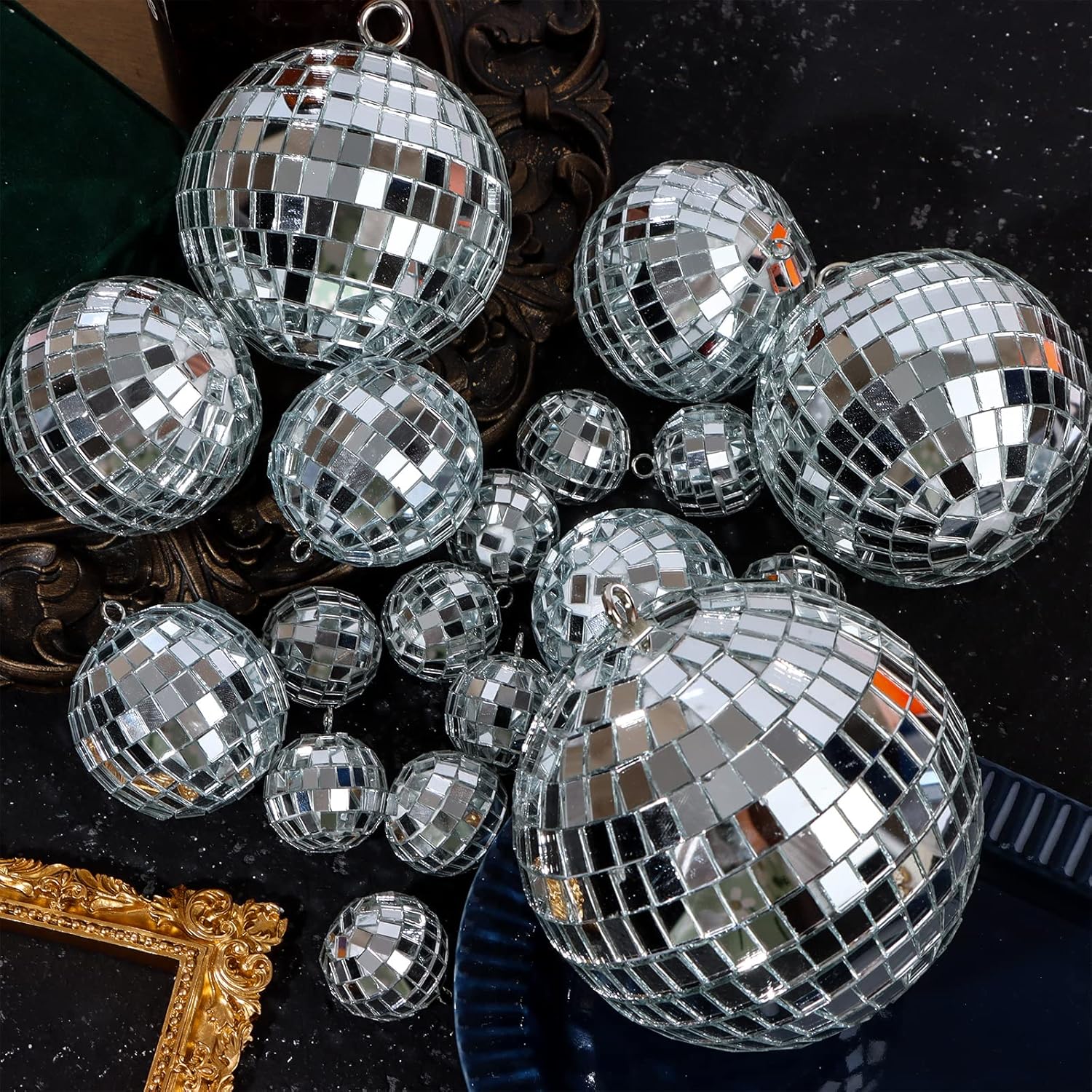 66 bolas de discoteca de espejo para fiestas, 3.943.152.3621.18 pulgadas, bola de disco colgante plateada de cristal reflectante para árbol de