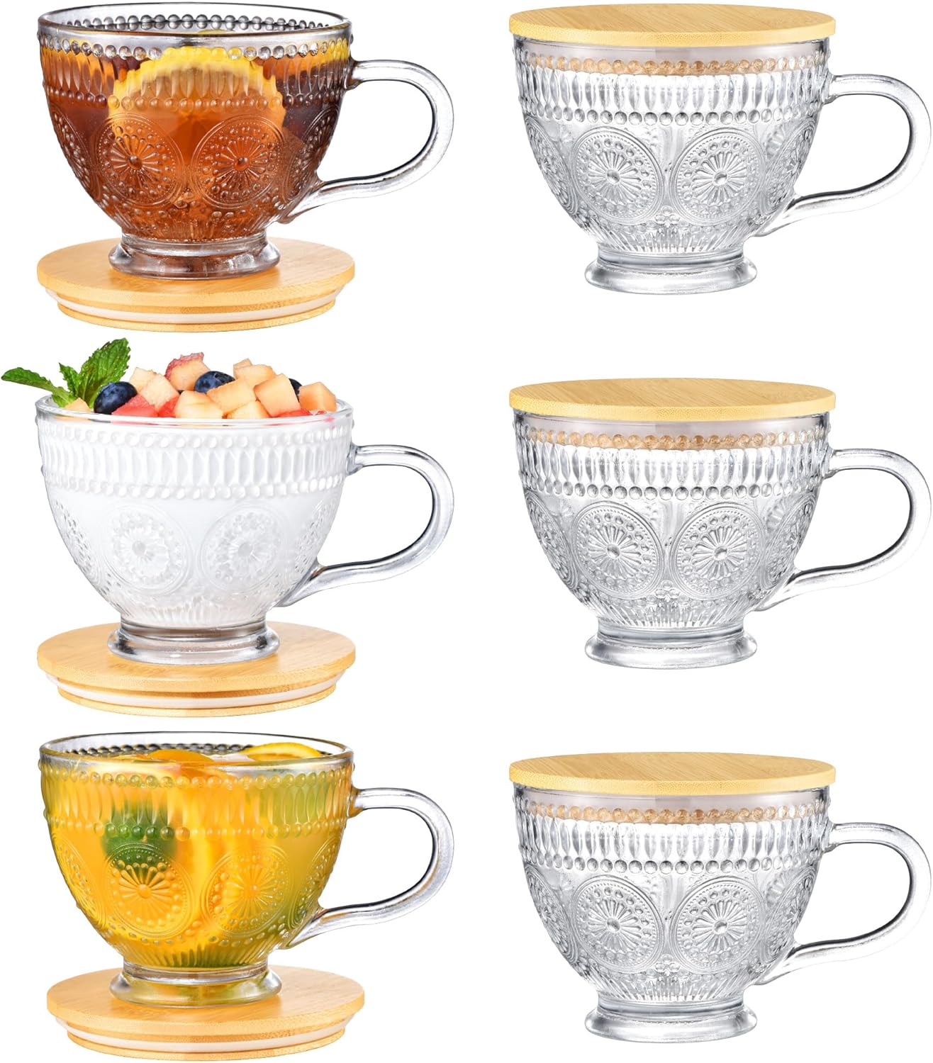 AJARAERA Juego de 6 tazas de café vintage de vidrio de 16 onzas, tazas de café transparentes, vasos de agua, vasos para beber, juego de tazas de