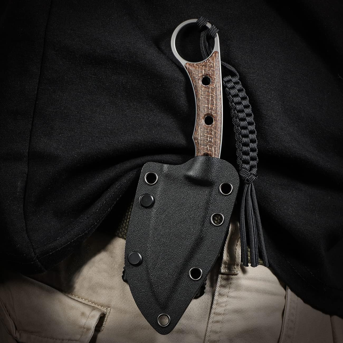 CIVIVI Midwatch Cuchillo de hoja fija, 3.39 pulgadas Bohler N690 hoja de acero mango de arpillera Micarta con funda Kydex y cordón de paracaídas