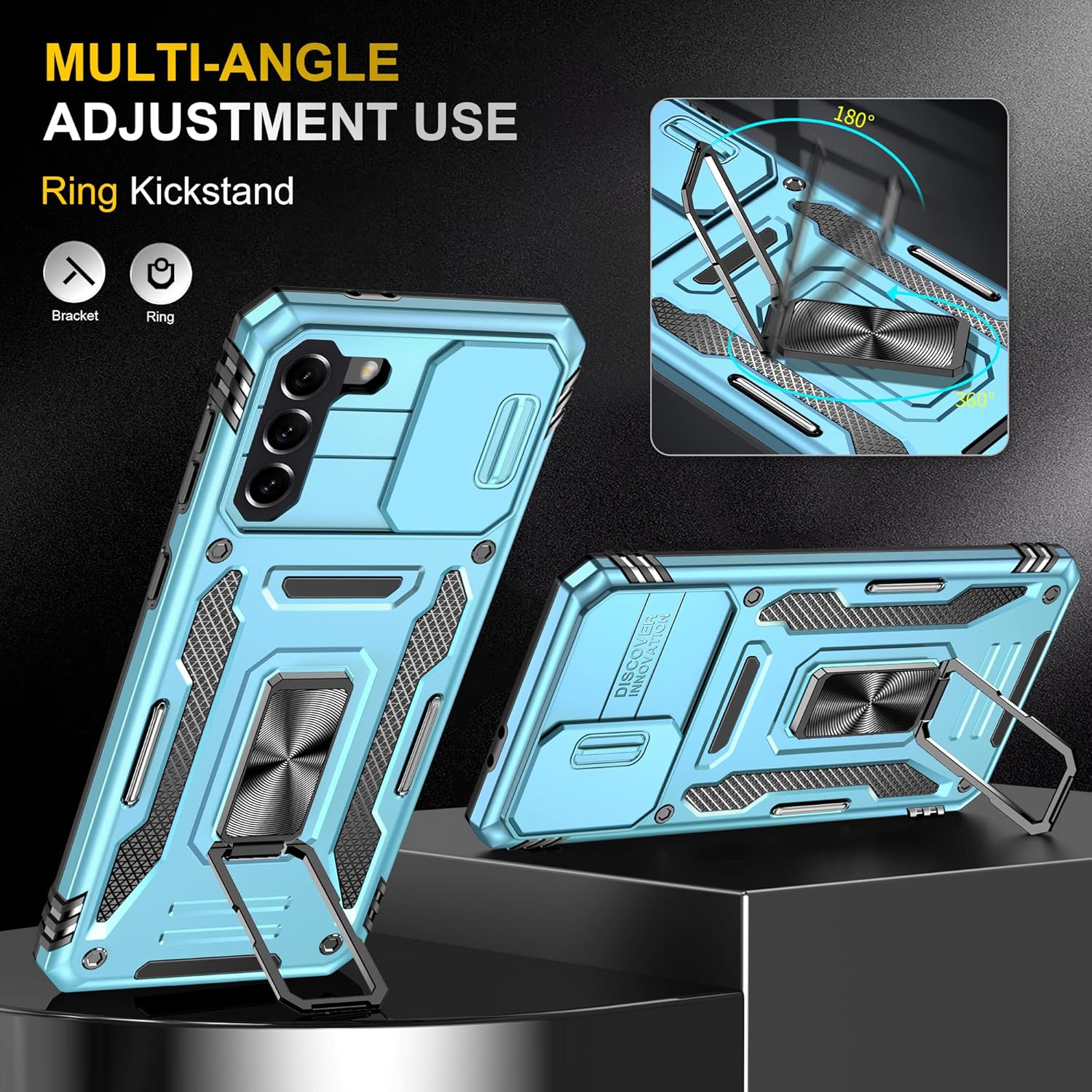 PASNEW Funda para Samsung Galaxy S21+ 5G para niño, funda de cámara y soporte magnético, carcasa militar resistente a prueba de golpes para S21