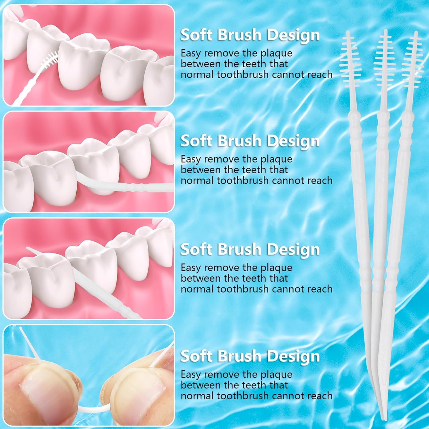 DanTicy Palillos de dientes interdentales, palillos de dientes dentales de cerdas suaves, palillos de dientes, ayuda a eliminar la placa y los