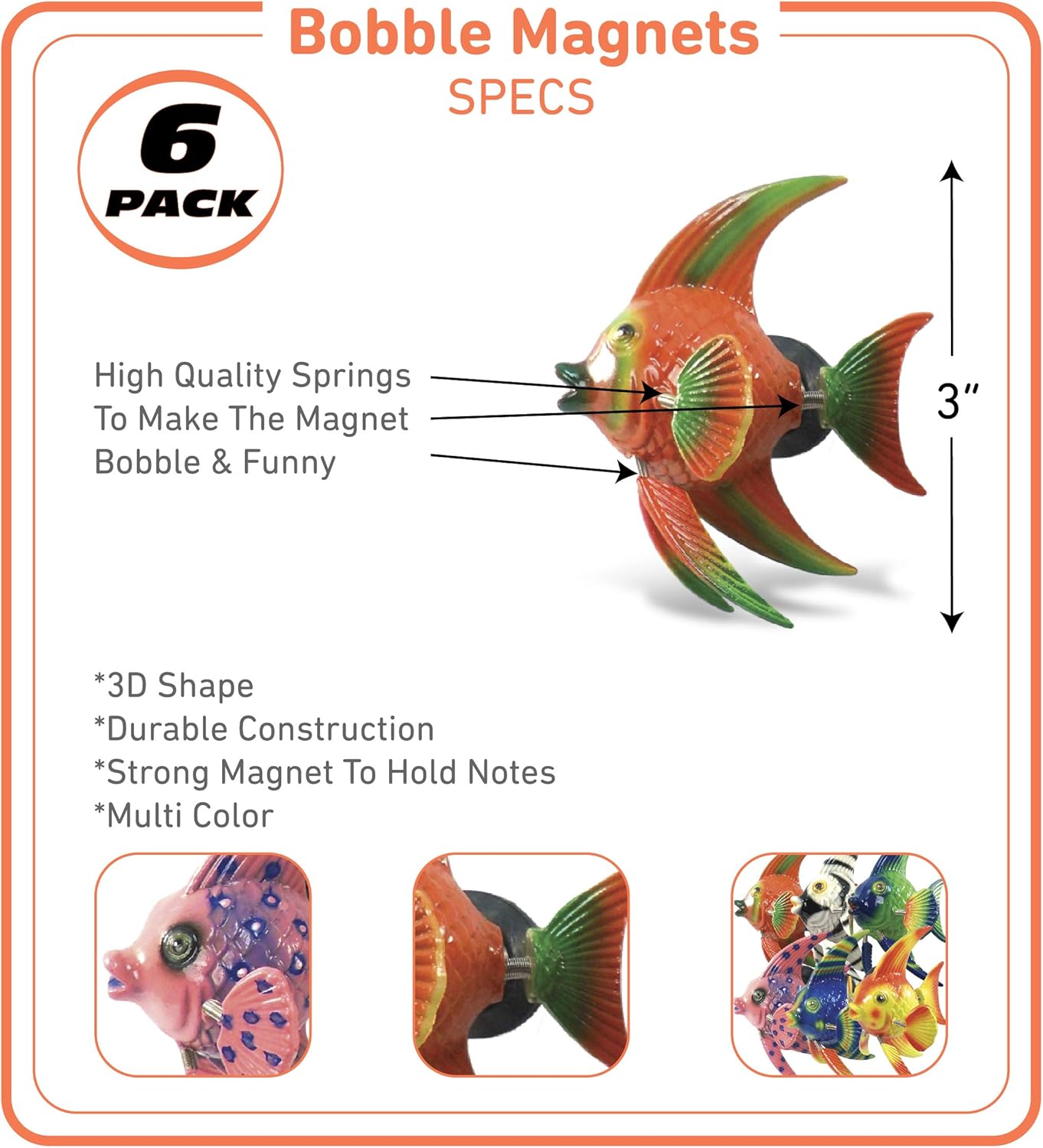 CoTa Global Angelfish – Juego de 6 imanes para refrigerador, varios colores, divertidos y lindos imanes de cabeza de animales para nevera de cocina,