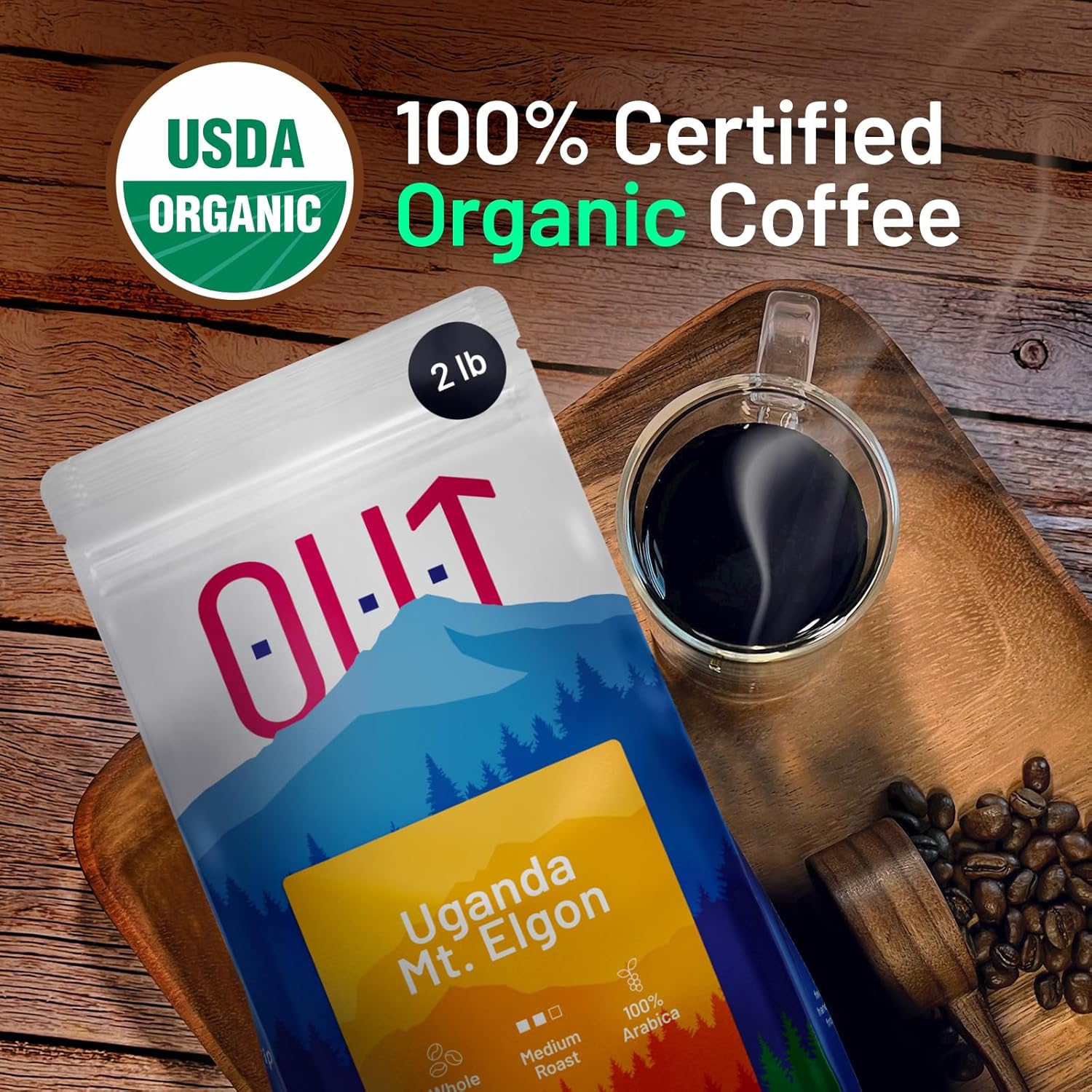 Uganda Coffee – Café orgánico de grano entero bajo en ácido, tostado medio gourmet, café 100% arábica de comercio directo, 2 libras