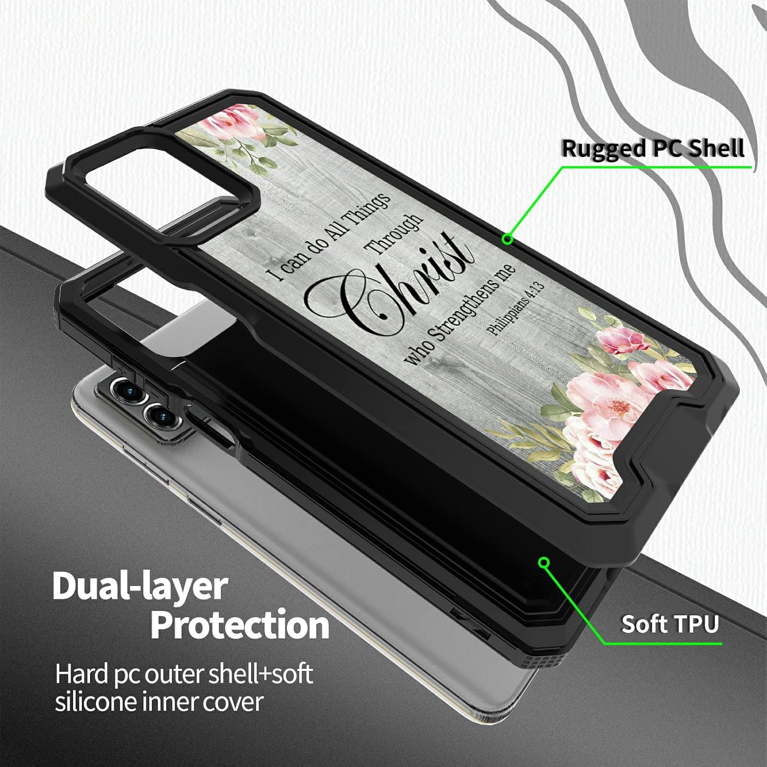 Rossy Funda para teléfono Motorola Moto G Stylus 5G 2023 con versículo de la Biblia, patrón de filipenses 4-13 para mujeres y hombres, funda híbrida