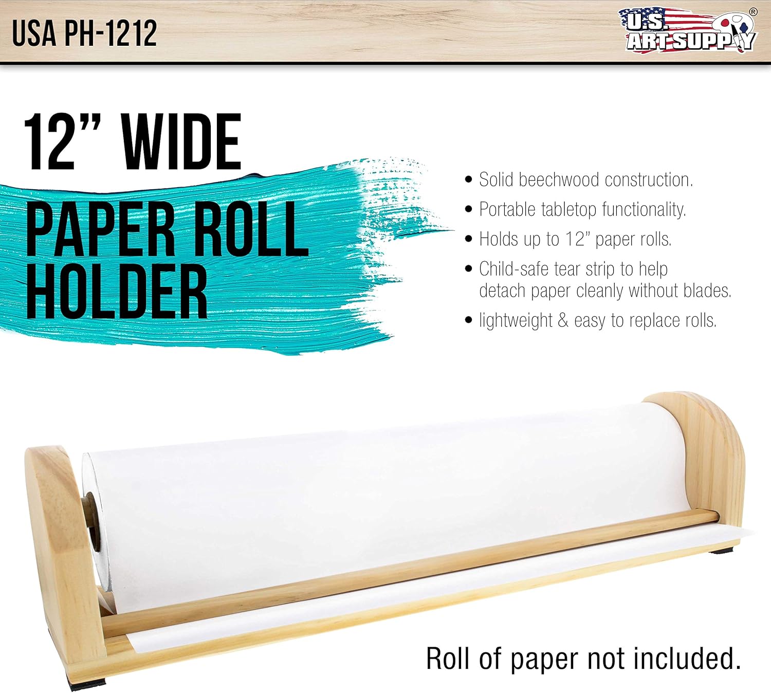 US Art Supply Soporte y dispensador de rollo de papel de caballete de mesa de madera de 12 pulgadas