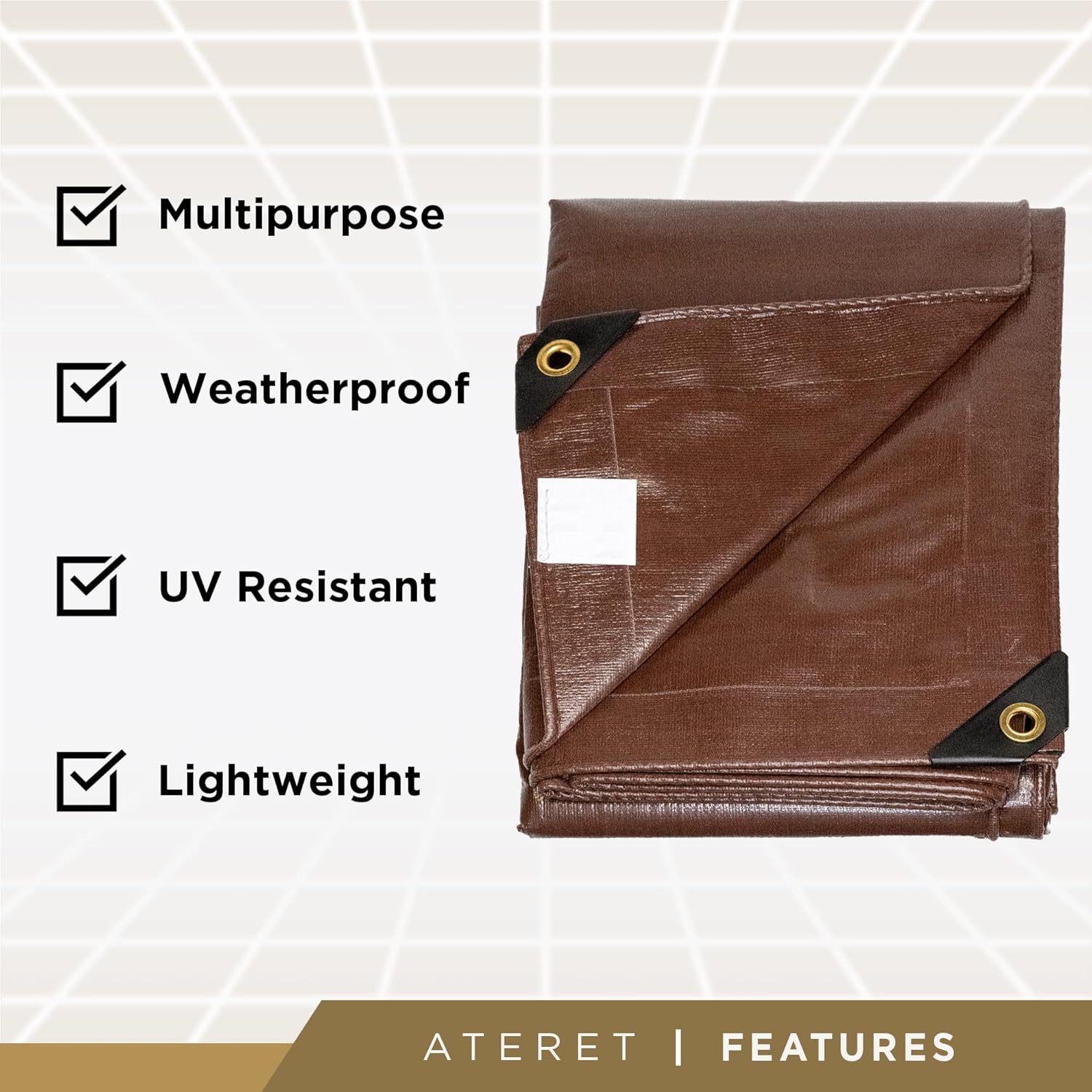 ATERET Funda de lona de polietileno marrón súper resistente de 0.630 in. de grosor y resistente a los rayos UV, gruesa impermeable, a prueba de