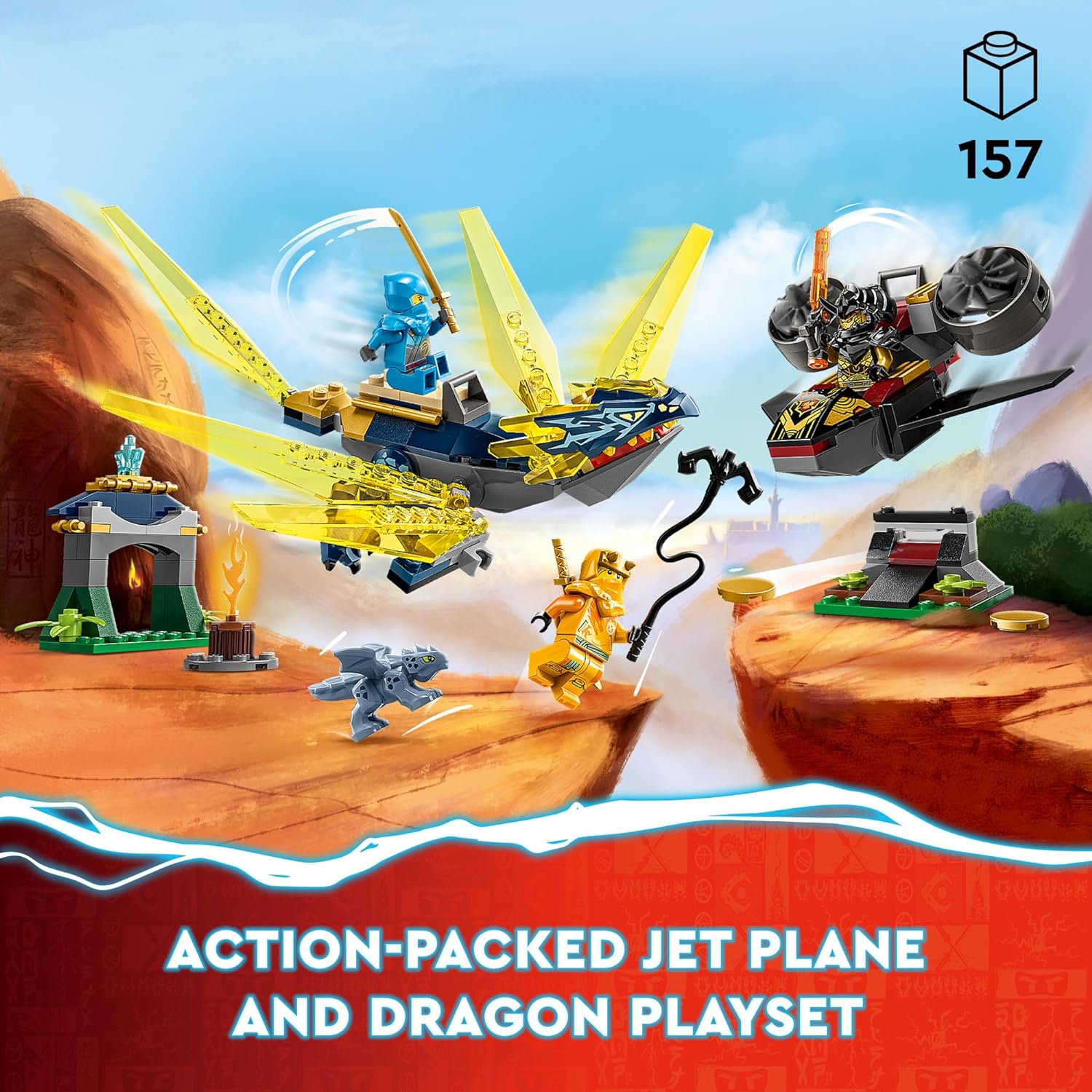 LEGO NINJAGO NYA y Arin’s Baby Dragon Battle 71798 Juguete de construcción Ninja, cuenta con un chorro, 2 dragones, 3 minifiguras y Baby Riyu, idea