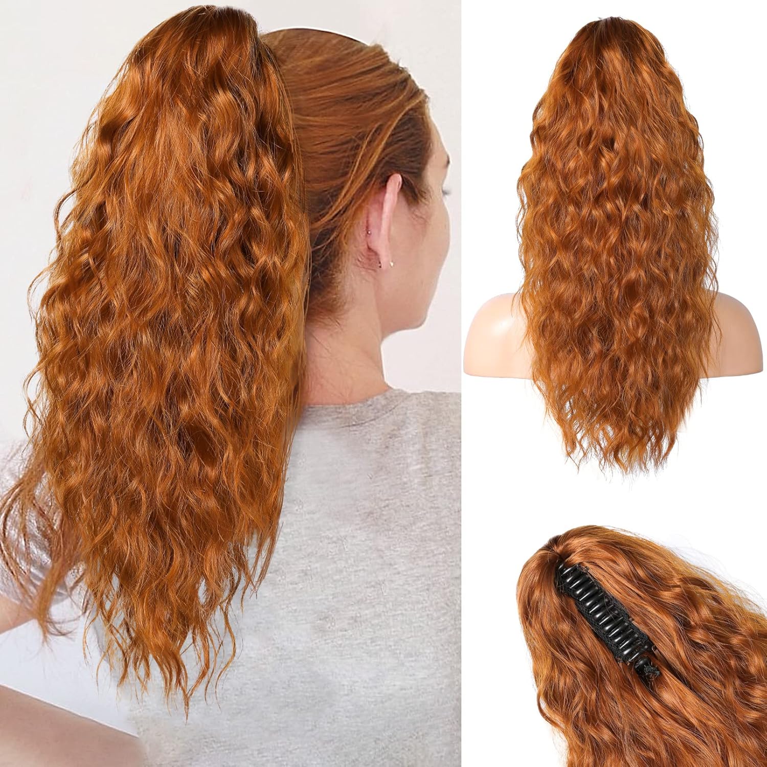 REECHO Extensión de cola de caballo, extensión de cola de caballo de 18 pulgadas con clip de garra para mujer, extensiones de cabello largo y
