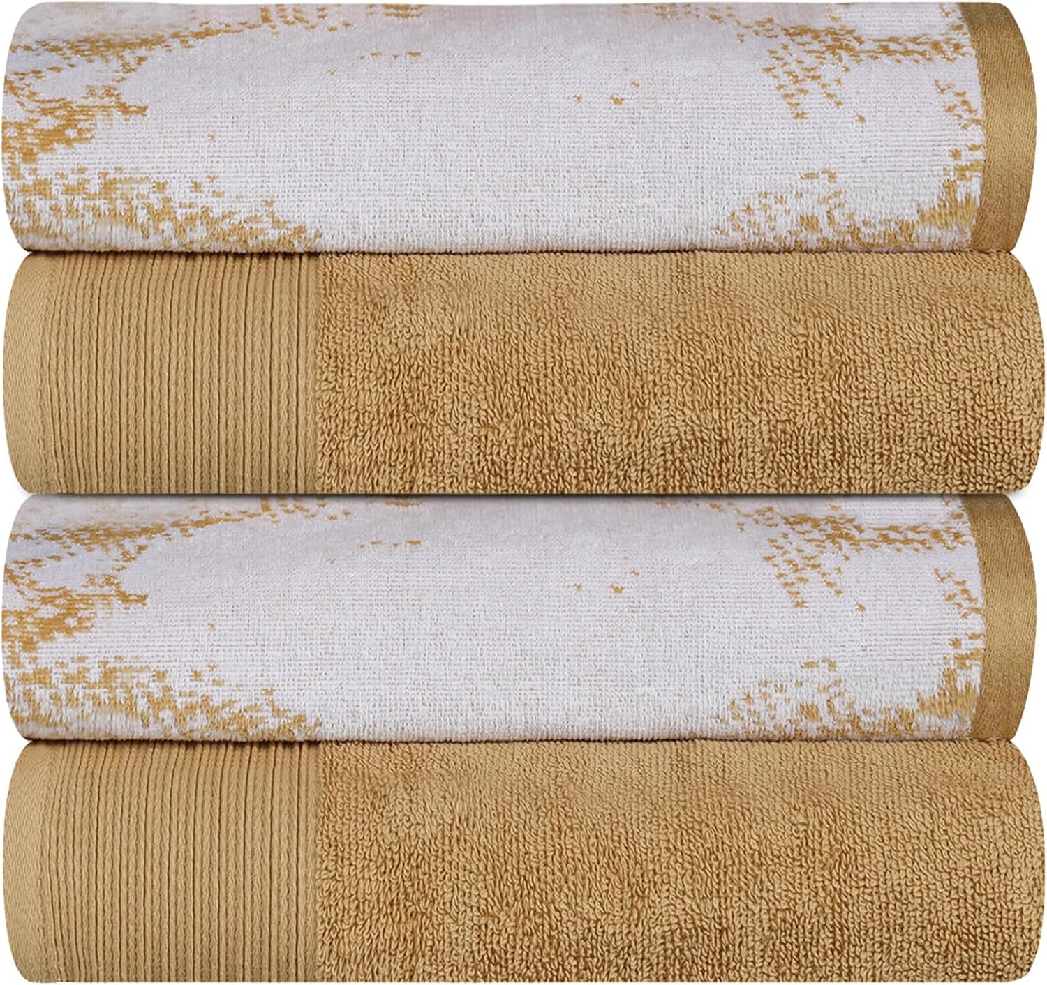 Superior Juego de 4 toallas de baño de algodón sólido y mármol, de secado rápido, grandes, altamente absorbentes, uso diario, suaves, modernas,