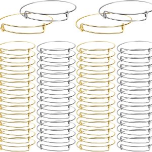UPINS 60 pulseras expandibles para hacer joyas en blanco, pulseras de alambre ajustables para mujer, plata y oro UPINS 60 pulseras expandibles para hacer joyas en blanco, pulseras de alambre ajustables para mujer, plata y oro